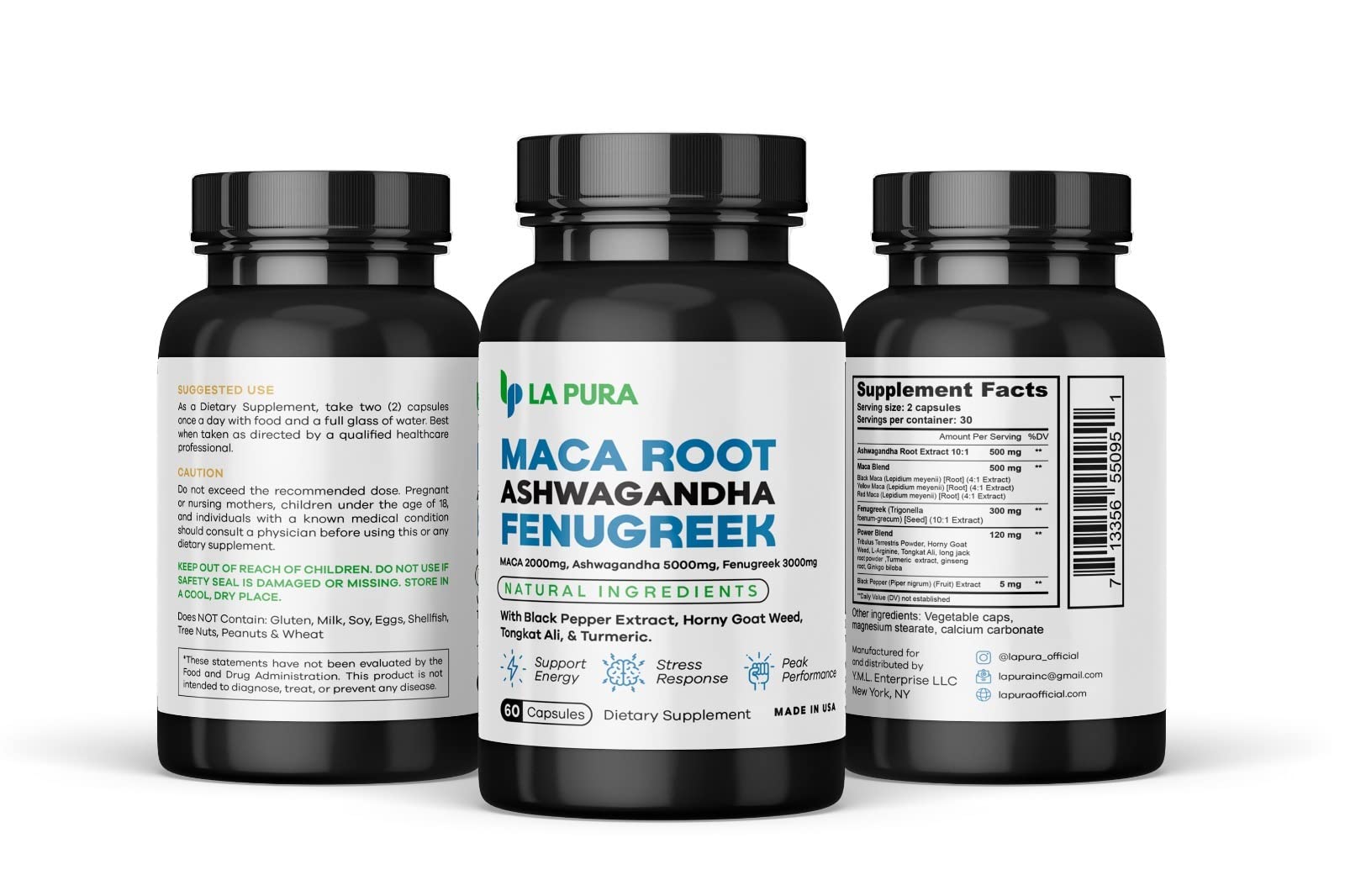 LaPura Ashwagandha 5000mg Maca Root 2000mg Fenugreek 3000mg Supplement LaPura
