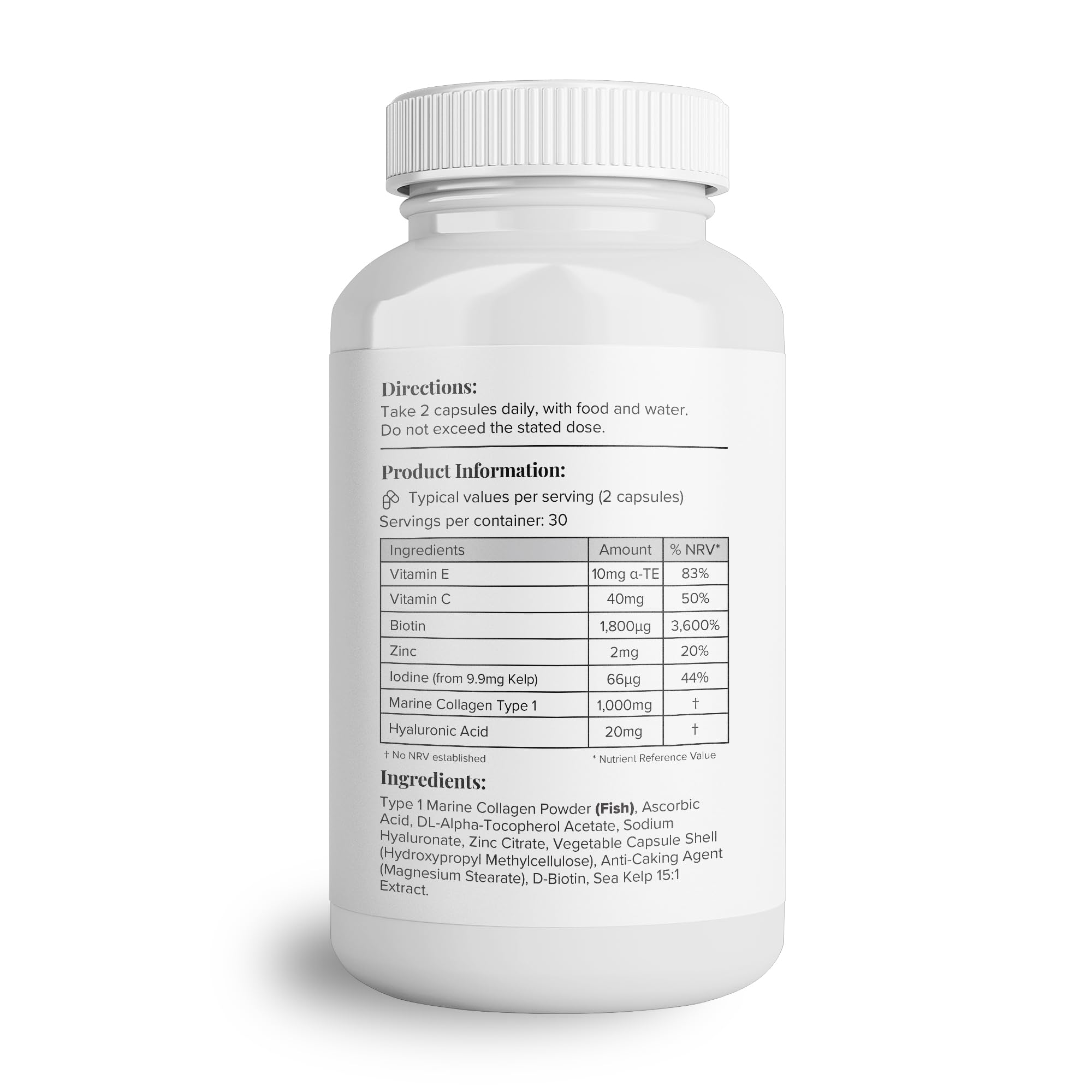 Hey Nutrition Collagen Complex Hyaluronic Acid & Sea Kelp Vitamin E, C, Biotin - Healthy Nails, Skin, Hair Joints Metabolism Hey Nutrition