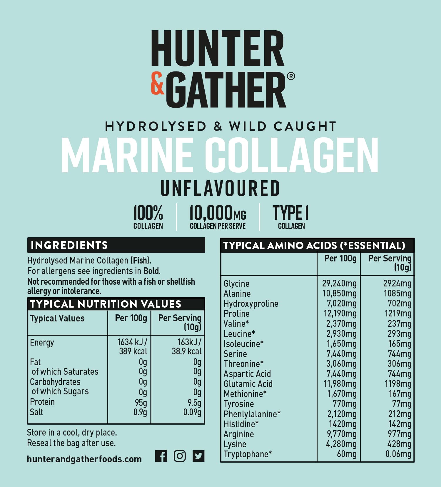 Hunter & Gather Marine Collagen Powder 300g | Pure Unflavoured Premium Hydrolysed Wild Caught Marine Collagen Hunter & Gather