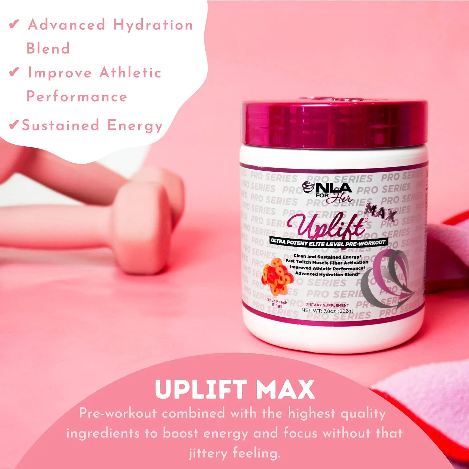 NLA for Her Pre/Intra Workout Stack (Includes Her Thermogenic Amino Georgia Peach and Uplift Max Pre Workout Sour Peach Rings)