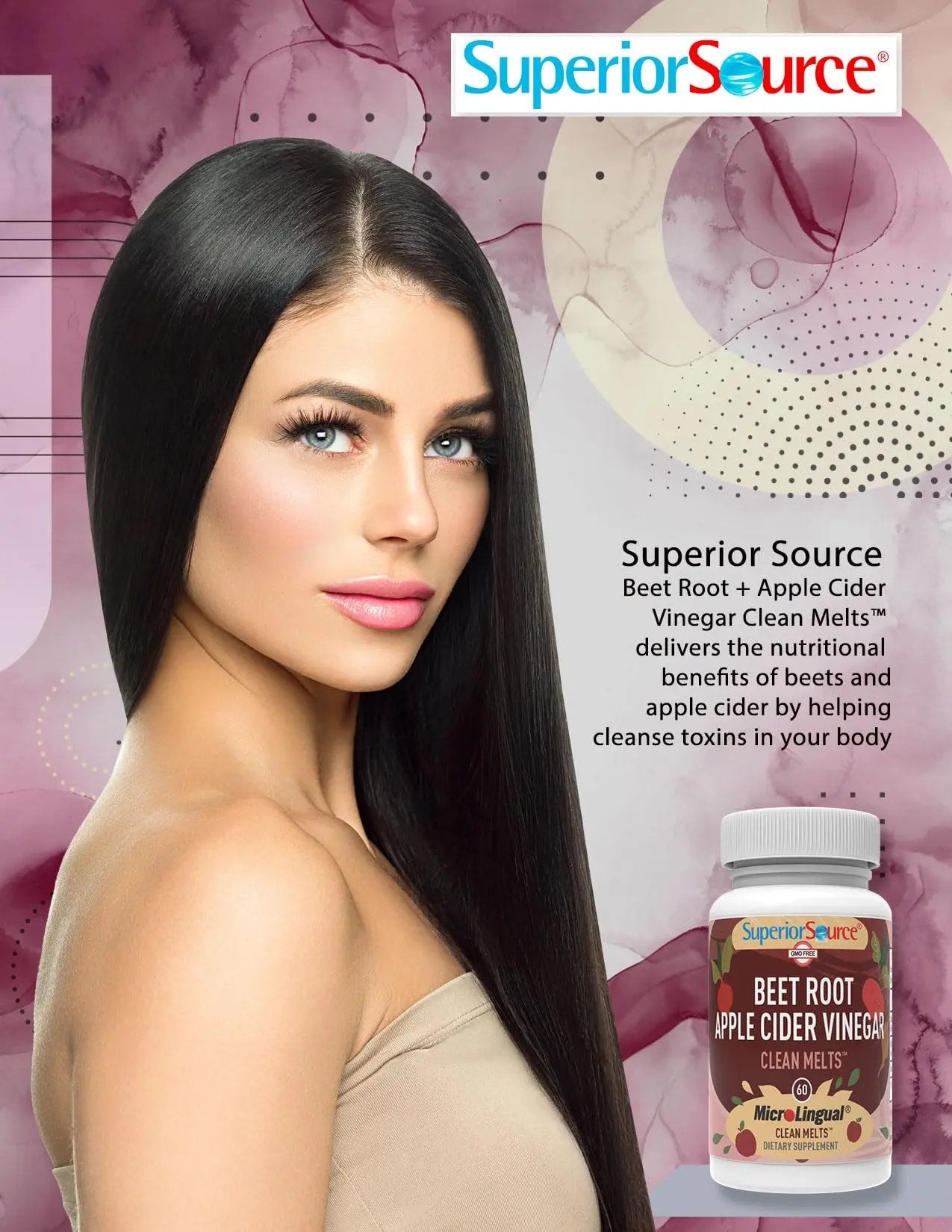 Superior Source Beet Root + Apple Cider Vinegar Clean Melts, 60 Instant Dissolving & Great Tasting Tablets, Nitric Oxide and Energy Booster, Immunity & Detox, Non-GMO