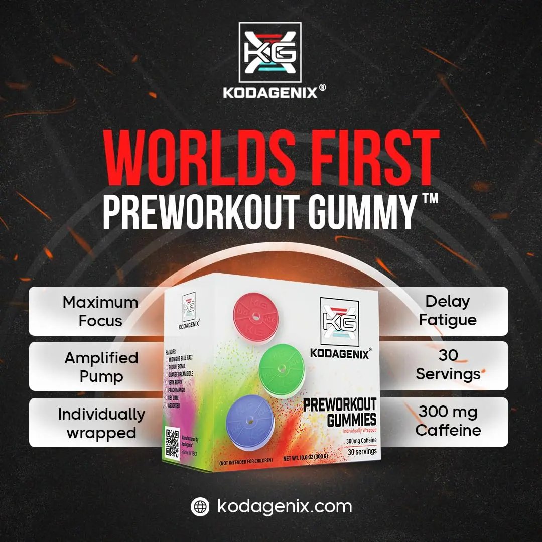 Kodagenix Pre Workout Gummies for Men and Women with Caffeine, L-Citrulline and Beta Kodagenix