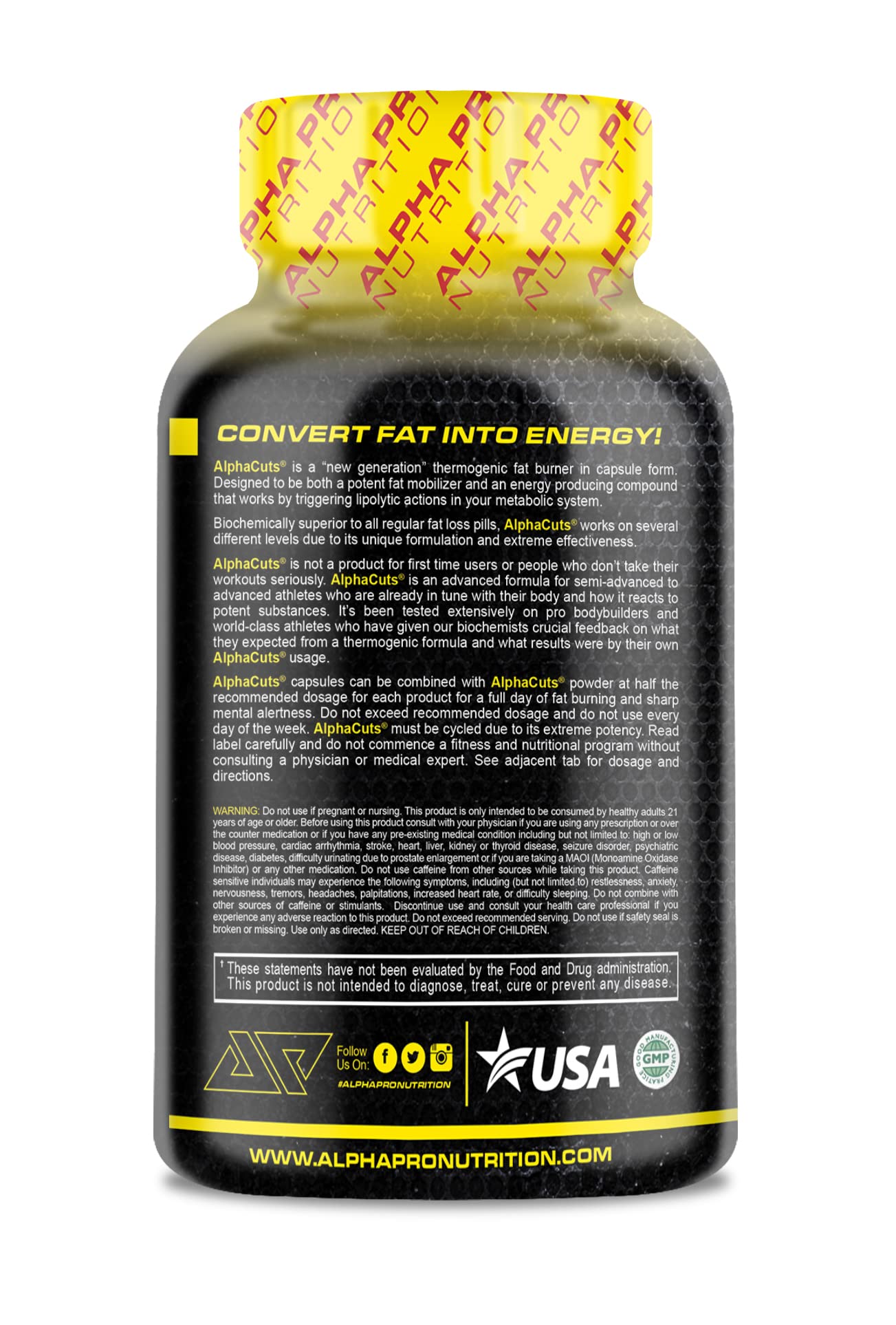 ALPHA CUTS Capsules Fat Burner Thermogenic Men Women Pre Cardio Workout Weight Loss ALPHA CUTS