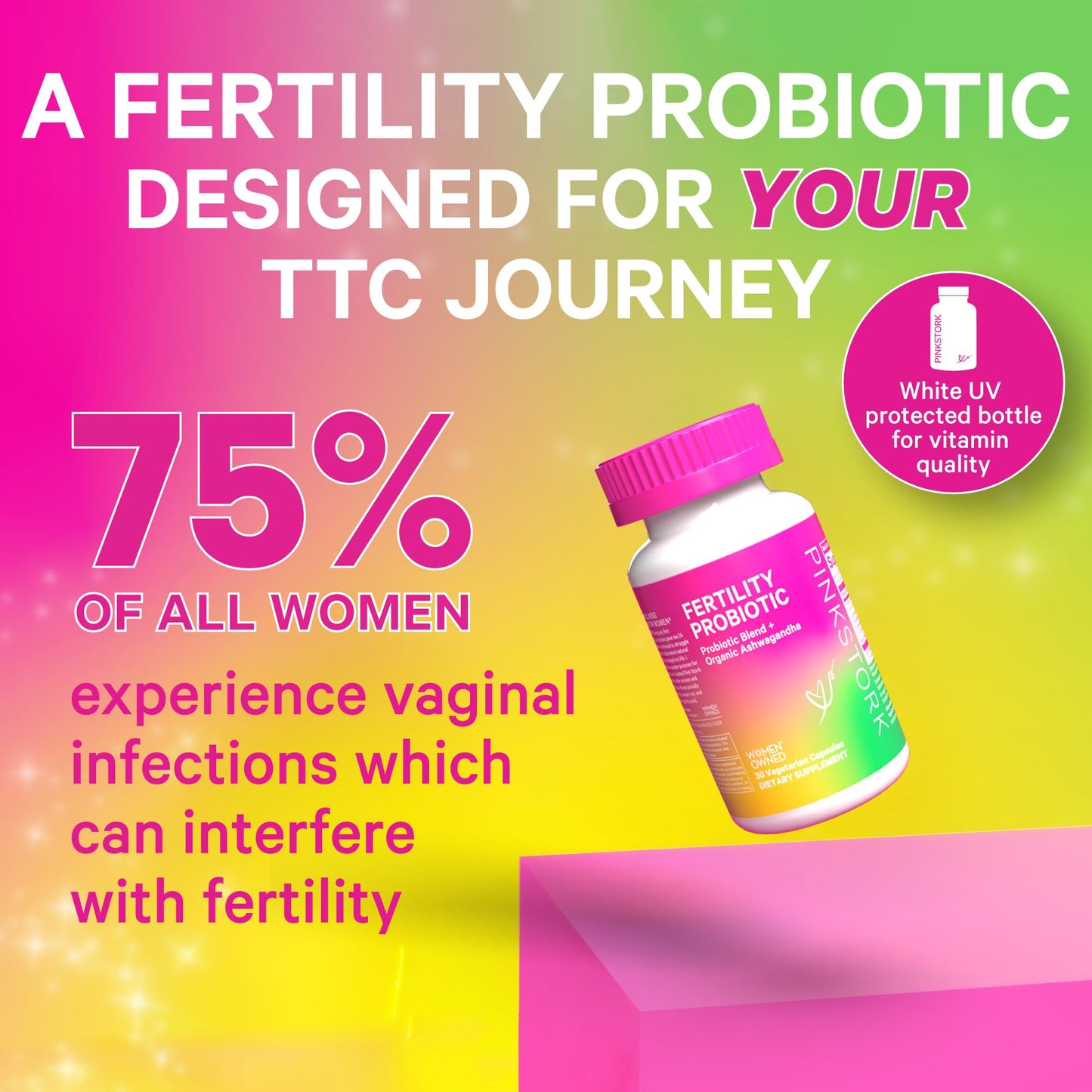 Pink Stork Fertility Support Probiotics for Women with Ashwagandha for Vaginal Health, Conception