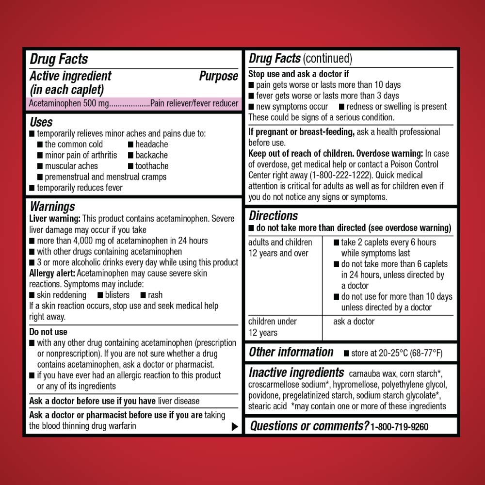 Amazon Basic Care Extra Strength Pain Relief, Acetaminophen Caplets, 500 mg, 200 Ct Amazon Basic Care