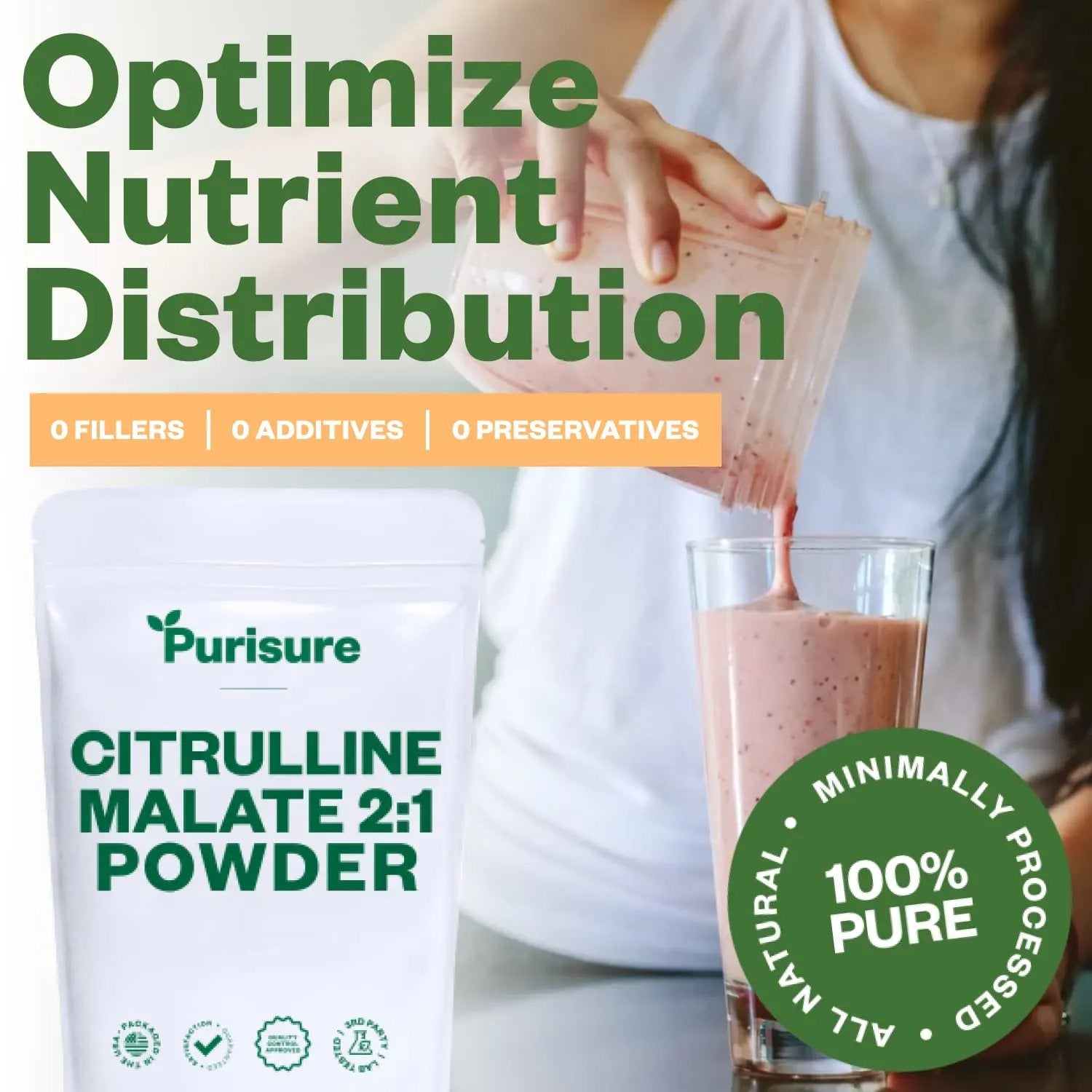 Purisure Citrulline Malate 2:1 Powder, 1 kg, Citrulline Supplement and Citrulline Nitrate for Strength Performance and Energy, Pre-Workout L Arginine L Citrulline Supplement Powder, 334 Servings