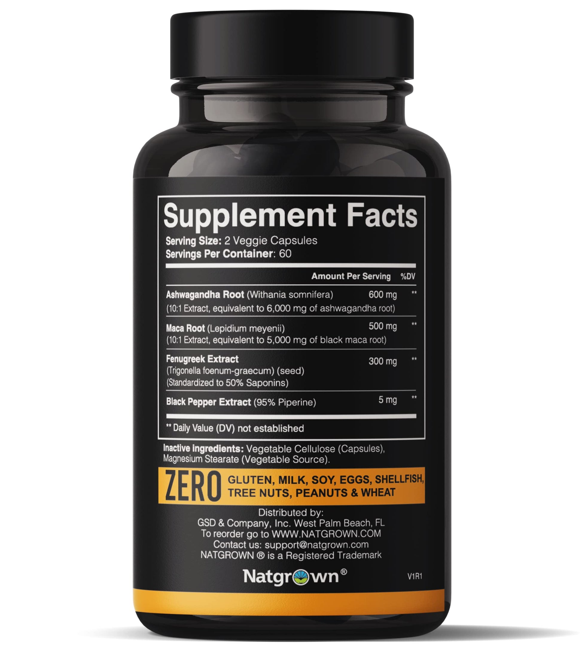 Natgrown Ashwagandha Maca Root Fenugreek Extract Capsules Supplement Natgrown