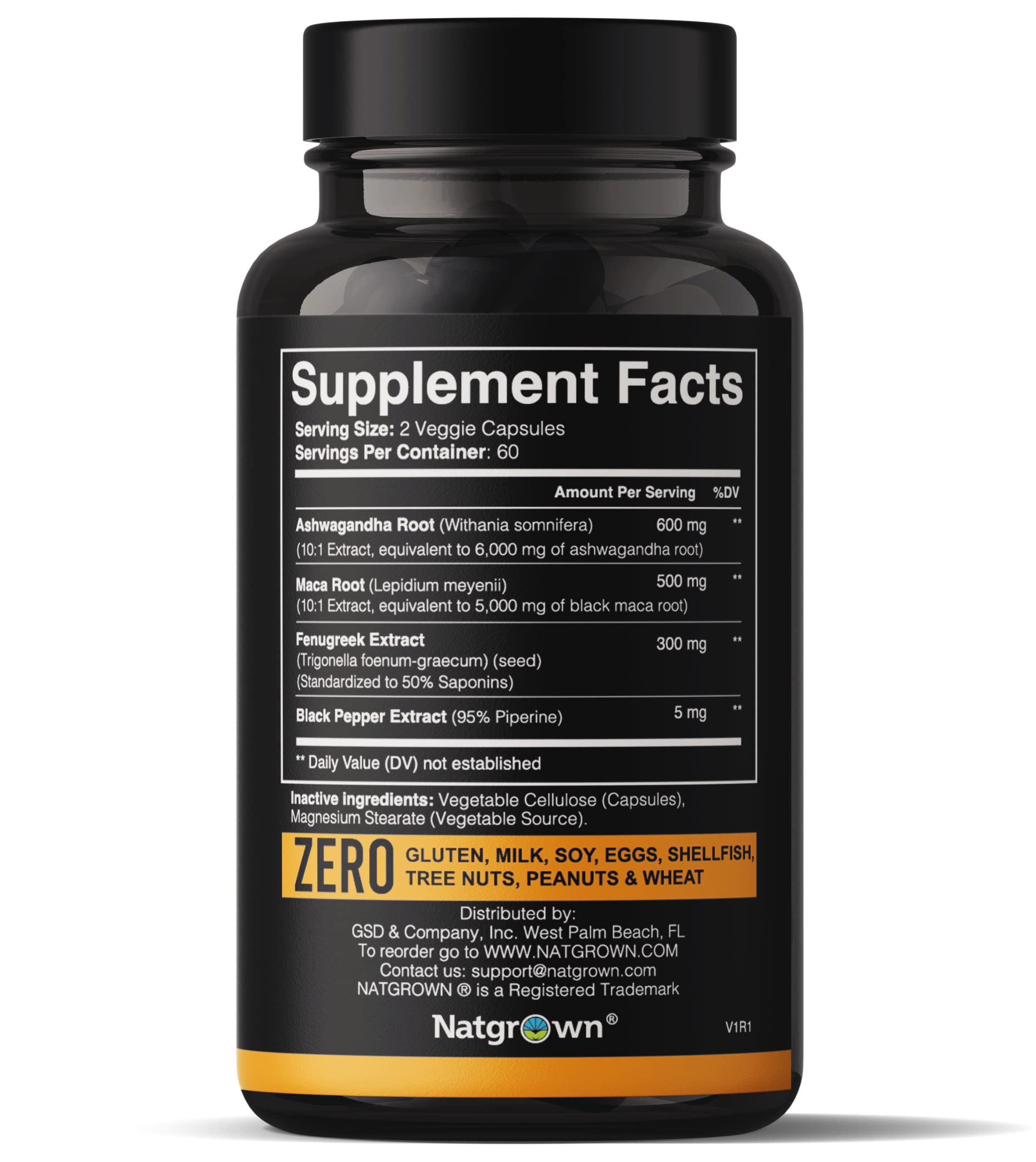 Natgrown Ashwagandha Maca Root Fenugreek Extract Capsules Supplement Natgrown