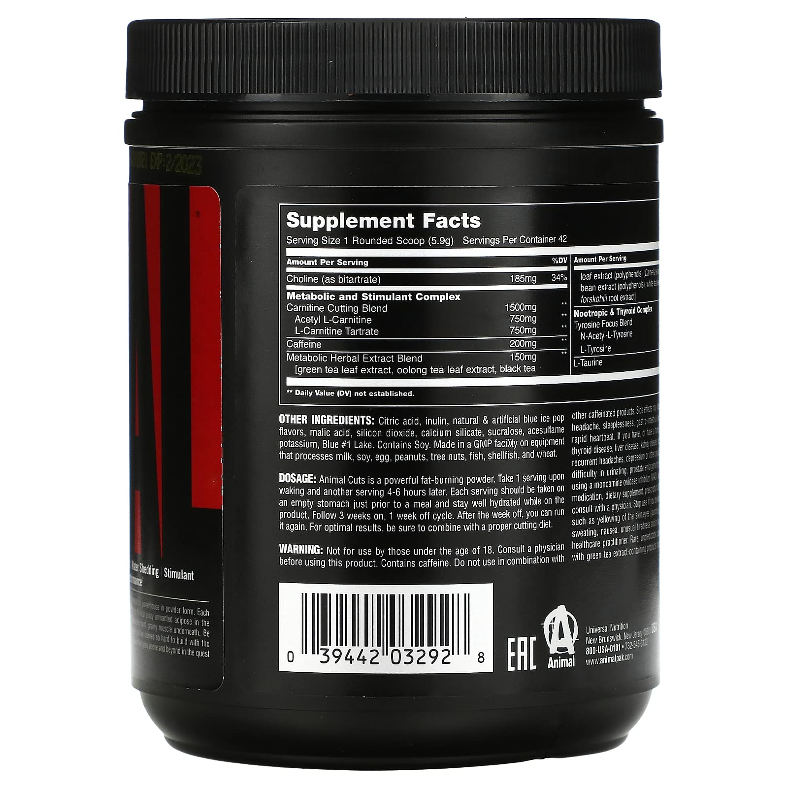 Universal Nutrition Animal Cuts Powder - Metabolic Enhancer, Nootropics, Carnitine Animal