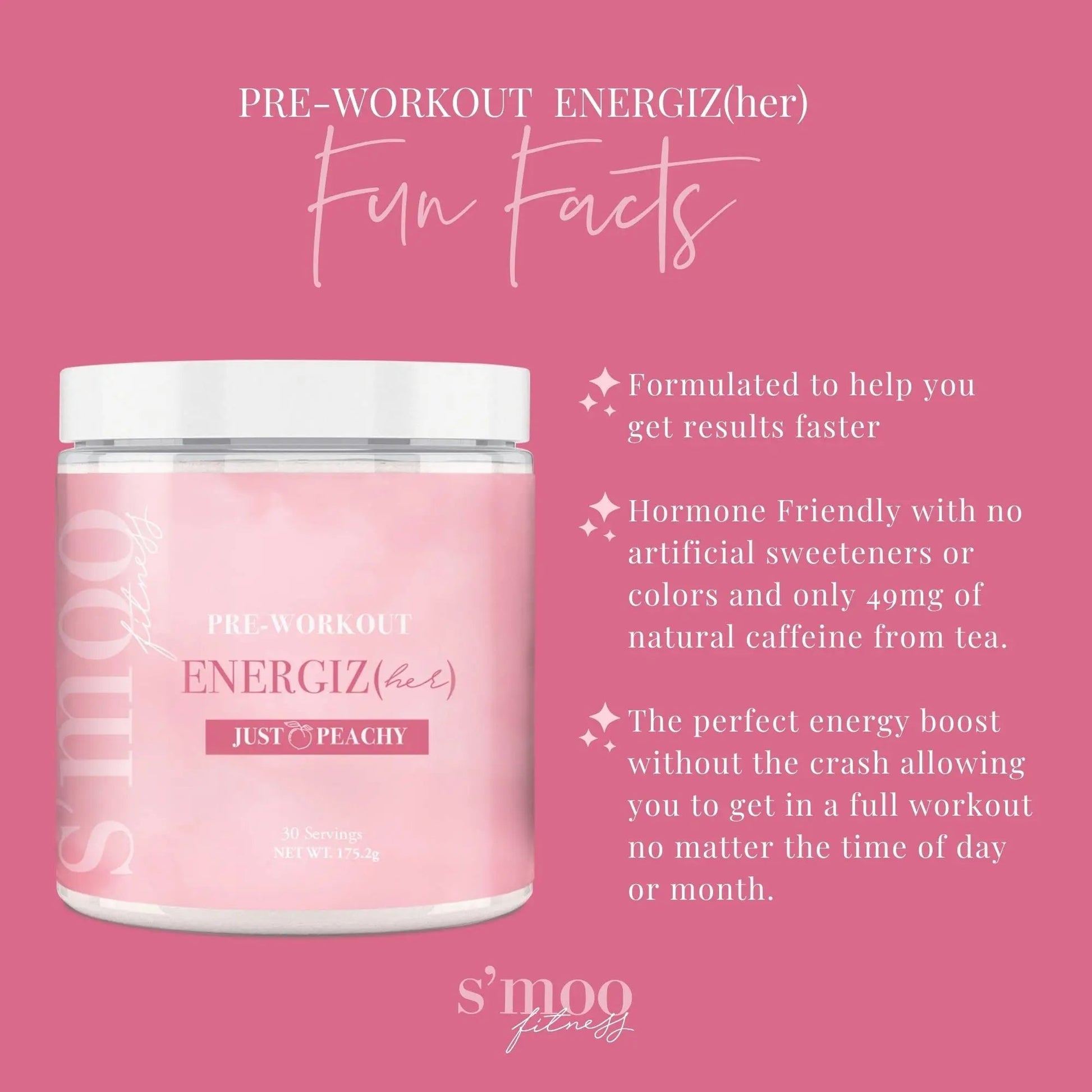 S'moo ENERGIZ(her) Pre Workout Supplement - Preworkout Energy Powder - 30 Servings, Just Peachy