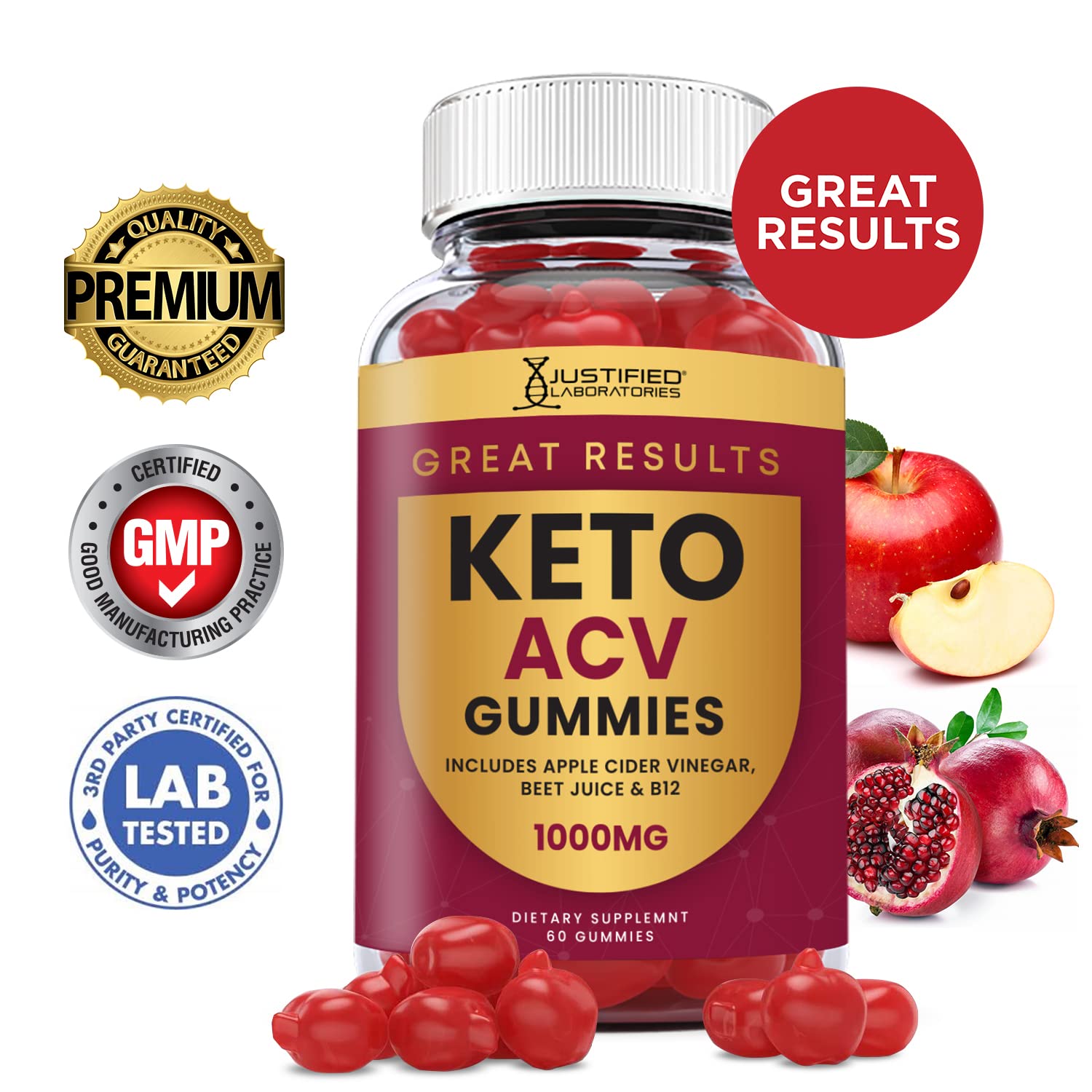 Justified Laboratories (2 Pack) Great Results Keto ACV Gummies 1000MG Justified Laboratories