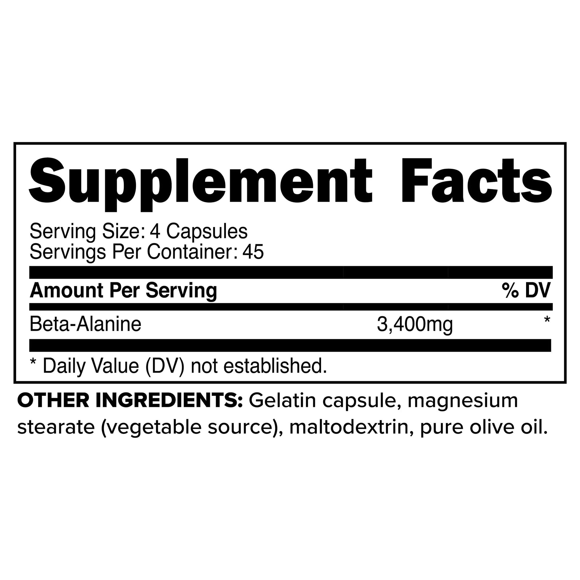 Primaforce Beta Alanine Capsules 3,400mg, 180 Capsules (45 Servings) - Potent Beta-Alanine Supplement