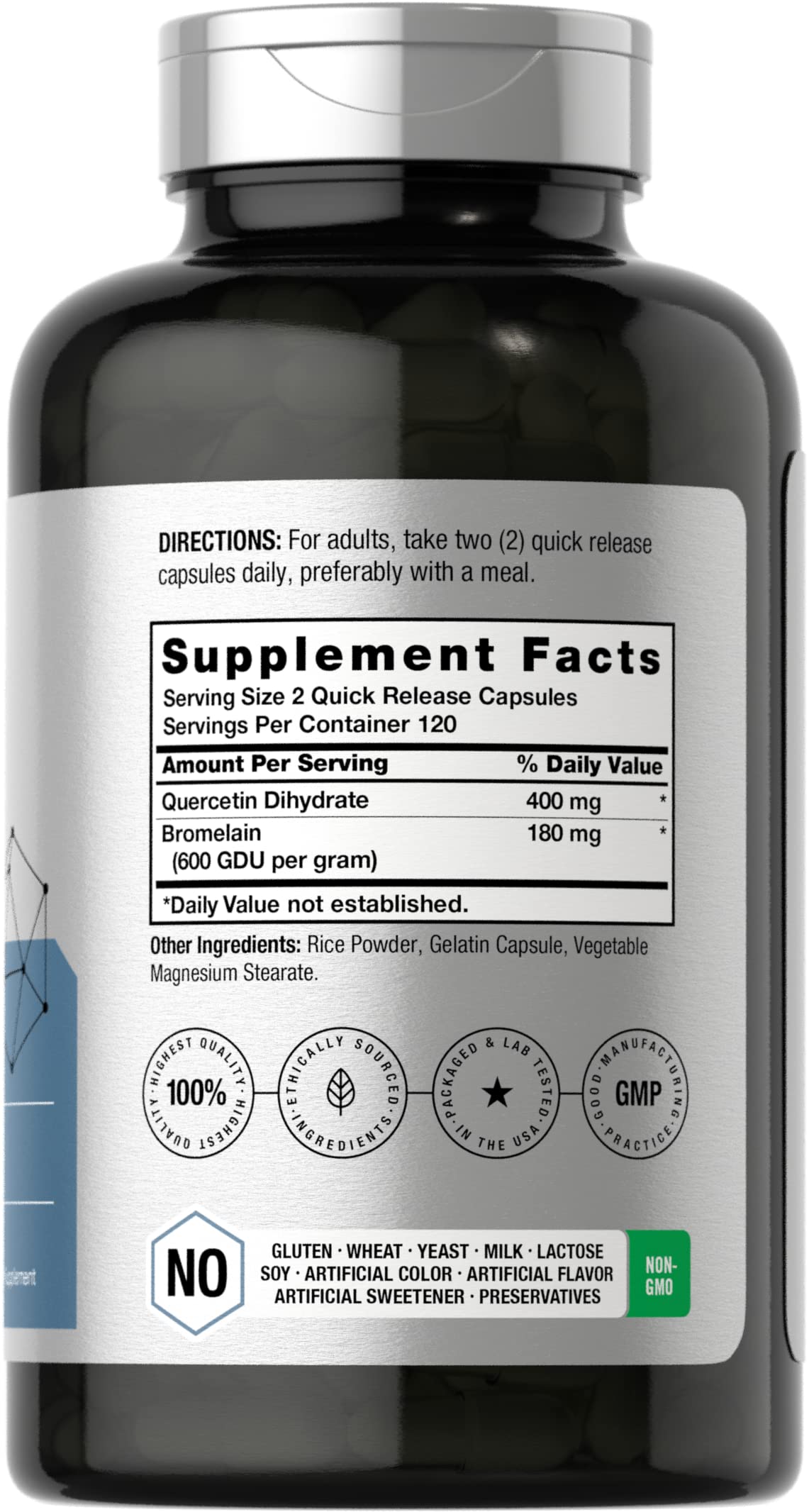 Quercetin with Bromelain Supplement | 240 Capsules | Non-GMO and Gluten Free Horbäach