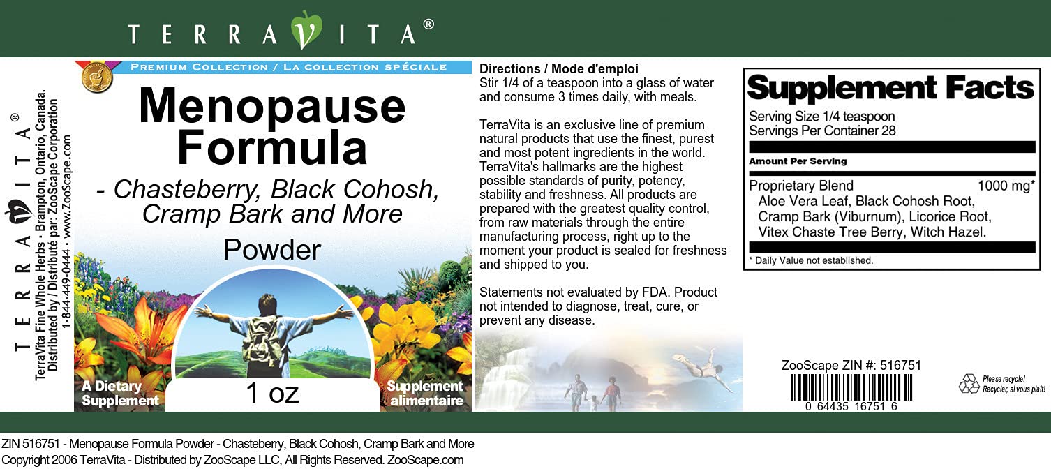 Menopause Formula Powder - Chasteberry, Black Cohosh, Cramp Bark and More Terravita