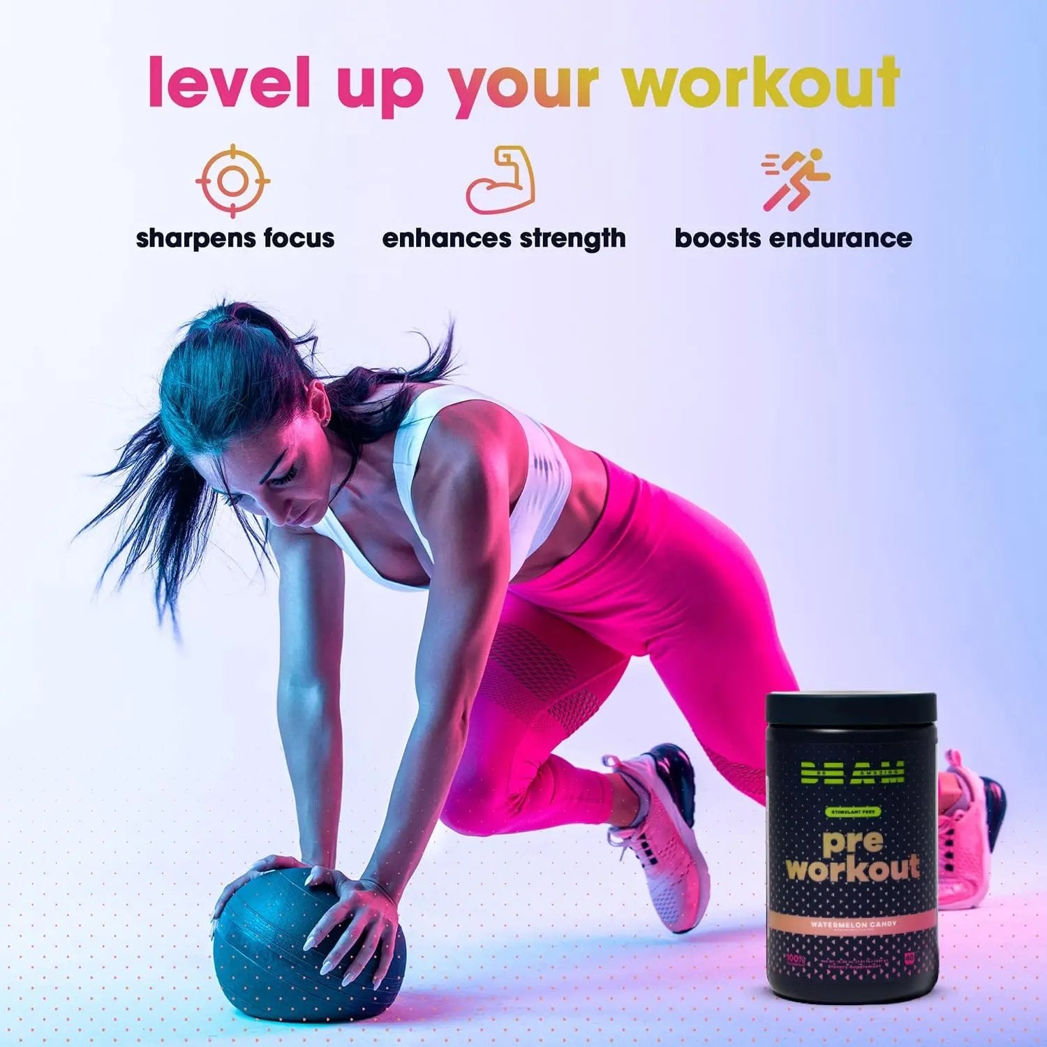 BEAM Be Amazing Vegan Stim Free Pre-Workout Powder | Energy Booster Powdered Drink BEAM