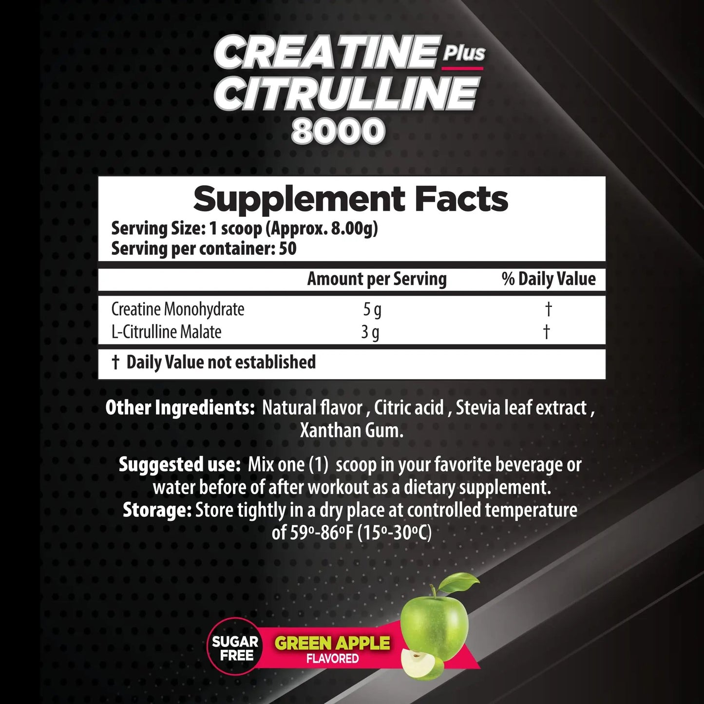 Essential Alternatives Pro Series Force Creatine + Citruline 8000. Strenght & Stamina, Endurance, Lean Mass, Pump. Apple Flavor 400g