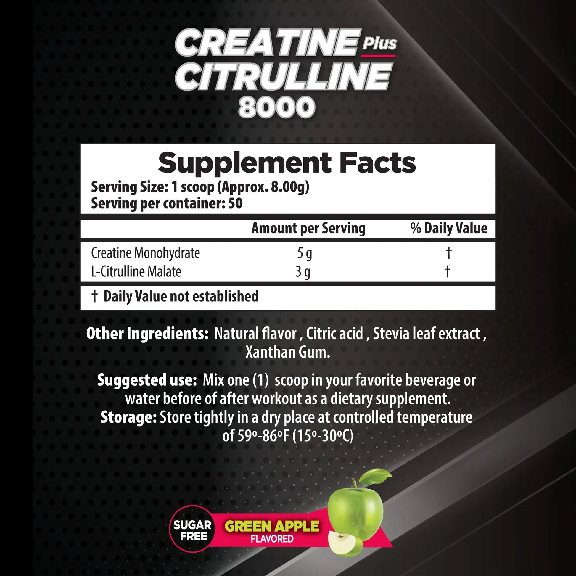 Essential Alternatives Pro Series Force Creatine + Citruline 8000. Strenght & Stamina, Endurance, Lean Mass, Pump. Apple Flavor 400g