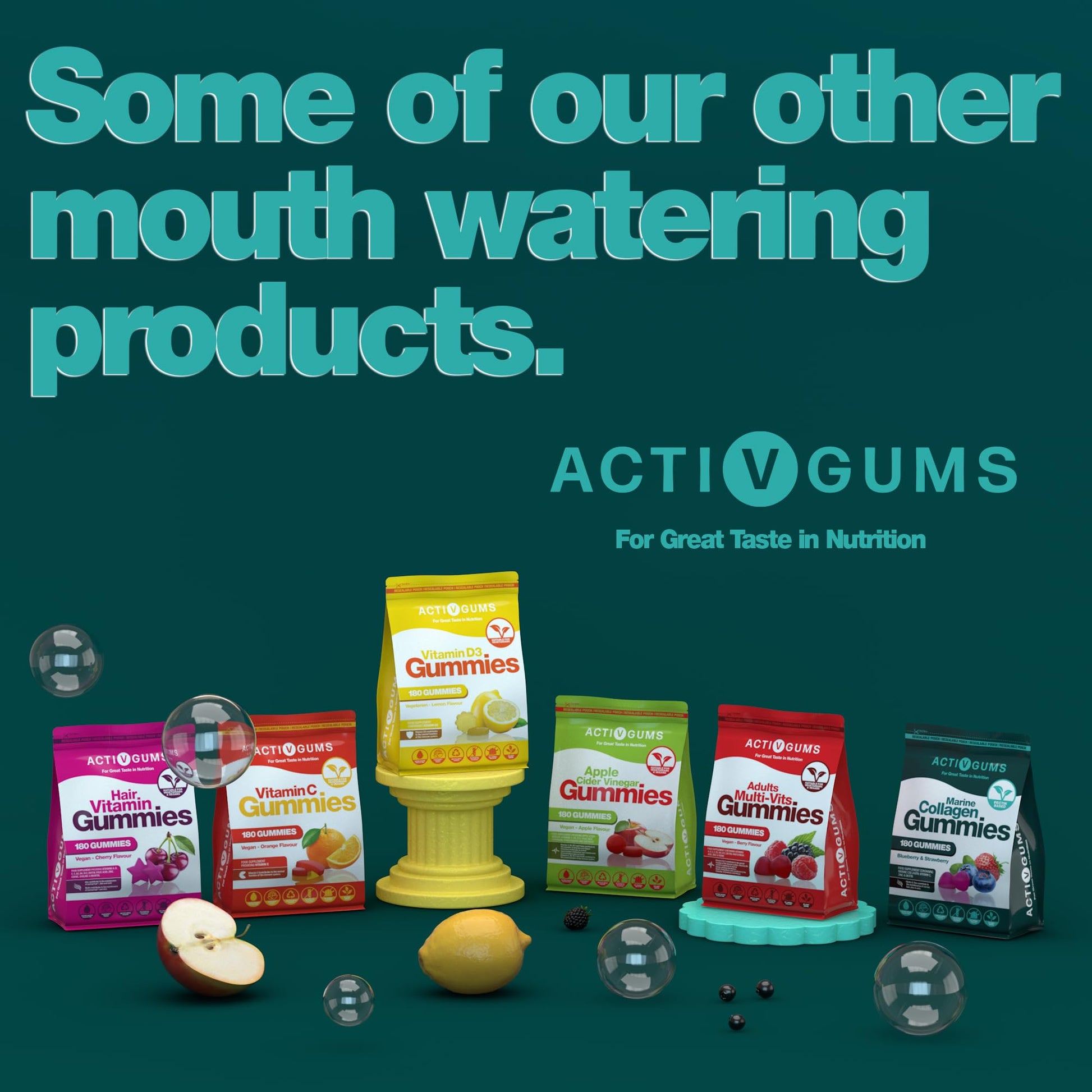 Marine Collagen Complex 180 Gummies. Strawberry & Blueberry Flavour. Resealable & Recyclable Pouch. Contains Marine Collagen, Vitamin C Activ Gums