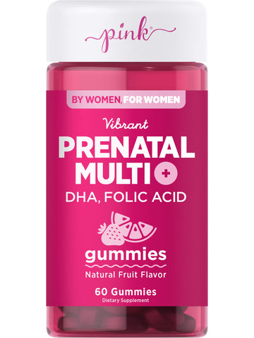 PINK Prenatal Vitamins | 60 Gummies with DHA and Folic Acid | Non-GMO & Gluten Free Multivitamin