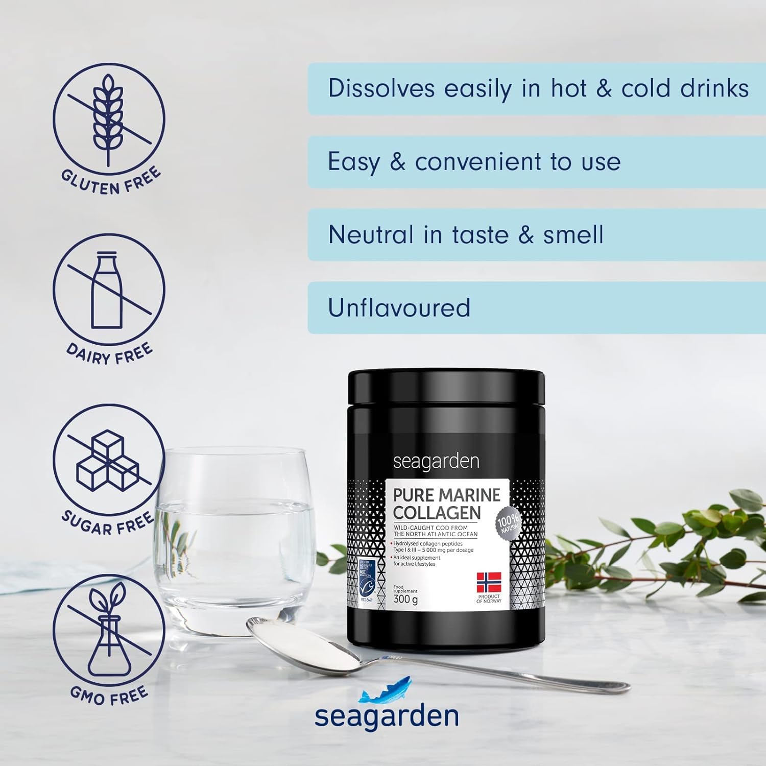 Seagarden Pure Marine Collagen Powder (Type I & III) | Wild-Caught Arctic Cod SEAGARDEN