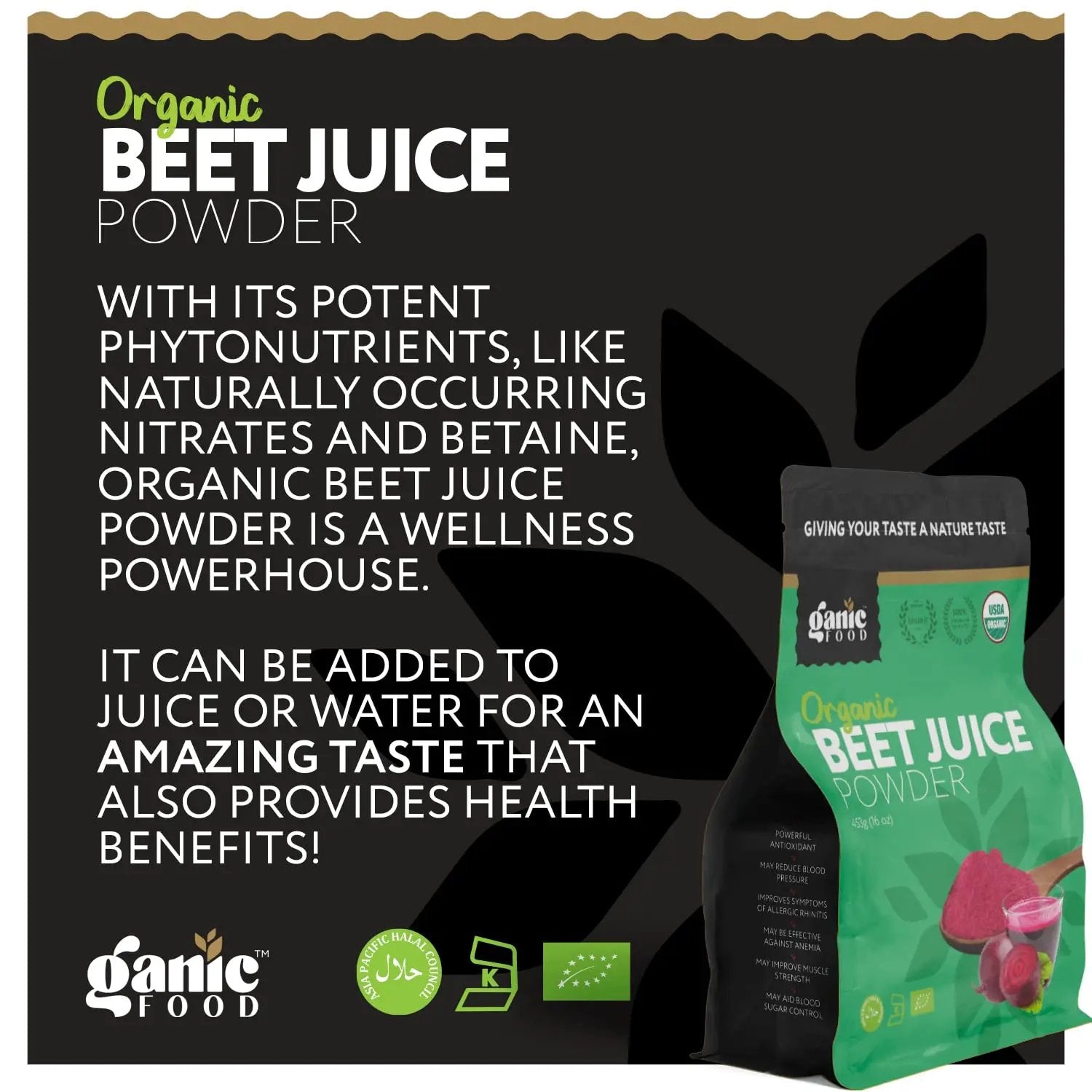 Ganic Food Organic Beet Root Juice Powder, 16 Ounces