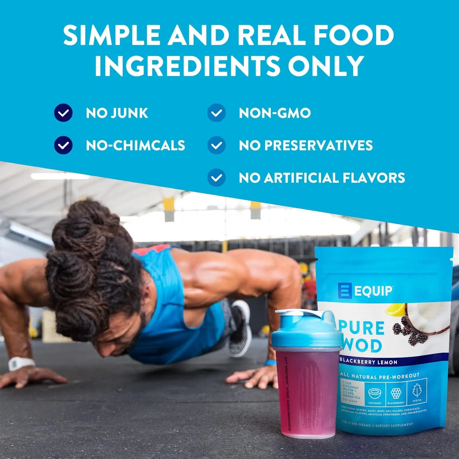 Equip Foods PureWOD All Natural Pre-Workout Powder - 200mg Green Tea Caffeine, BCAA Equip