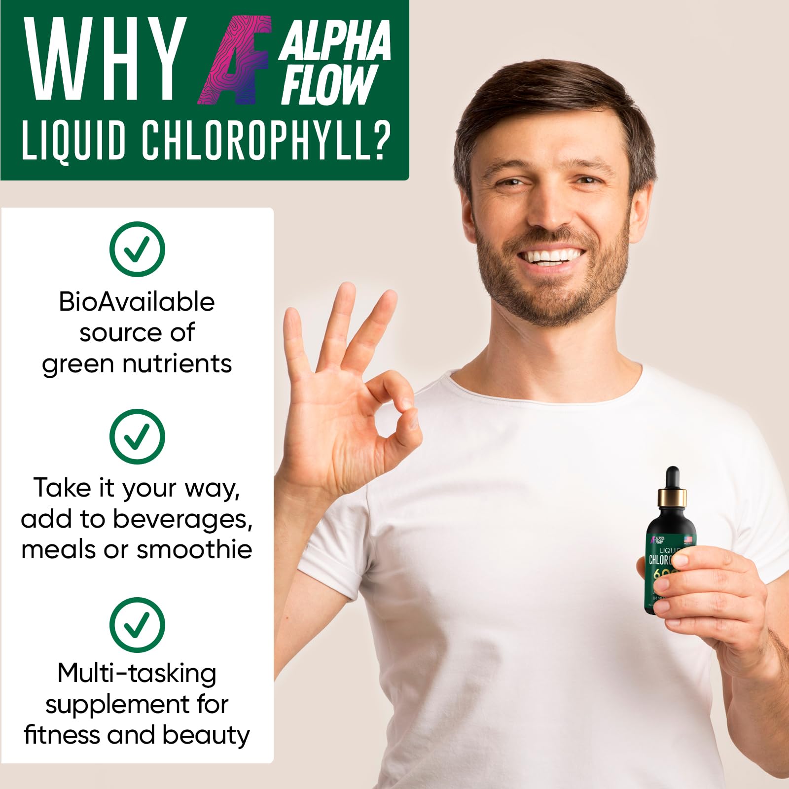 Chlorophyll Liquid Drops 6000 mg - Premium Liquid Chlorophyll Supplement - All-in-One Alpha Flow