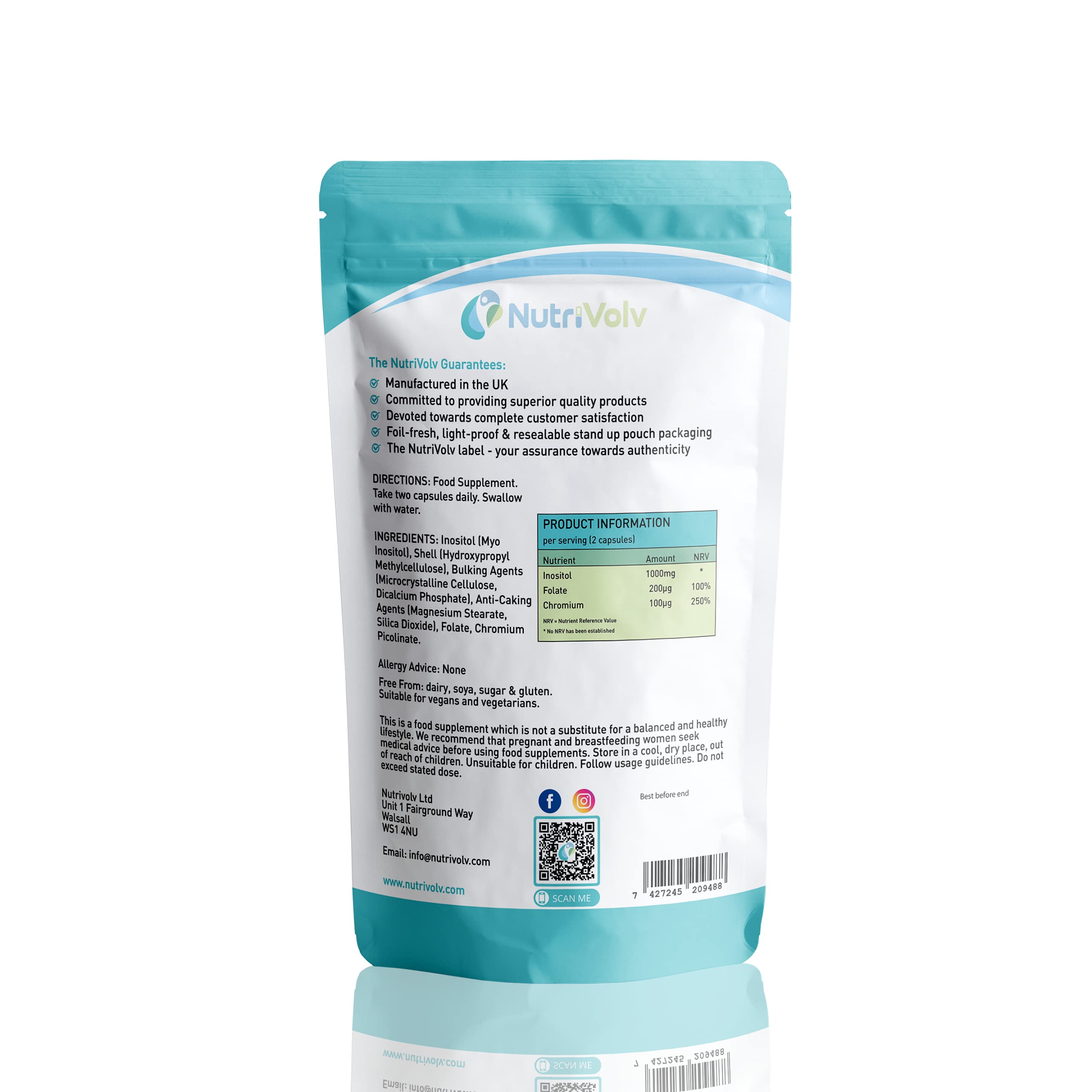 Myo Inositol 1000mg with Folate & Chromium Supplements for Female Support Hormone Nutrivolv