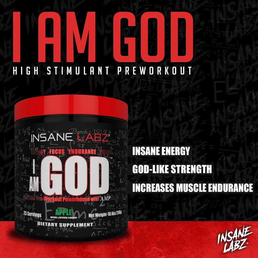 Insane Labz I am God Pre Workout, High Stim Pre Workout Powder Loaded with Creatine Insane Labz