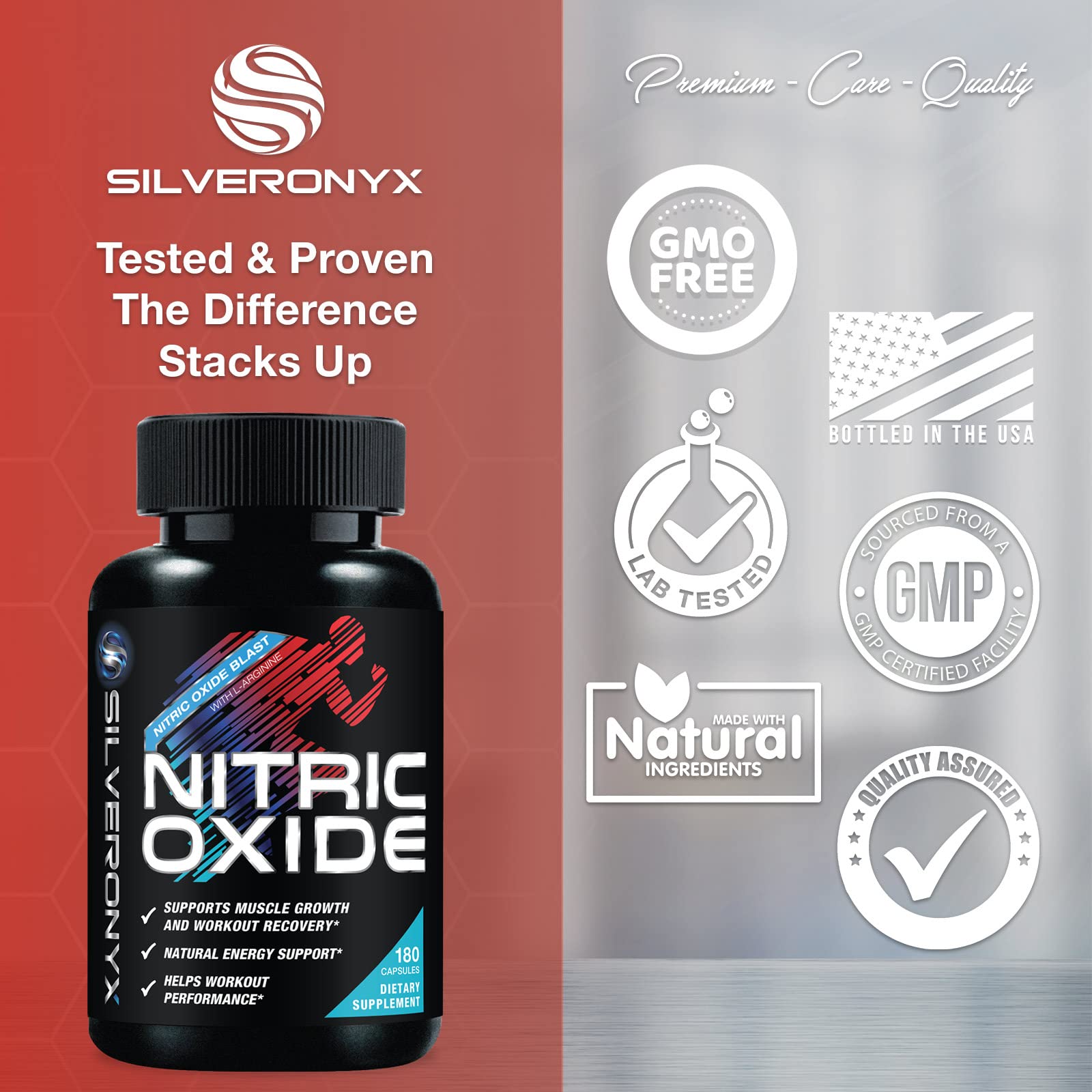 Extra Strength Nitric Oxide Supplement L Arginine 3X Strength - Citrulline Malate, AAKG SILVERONYX