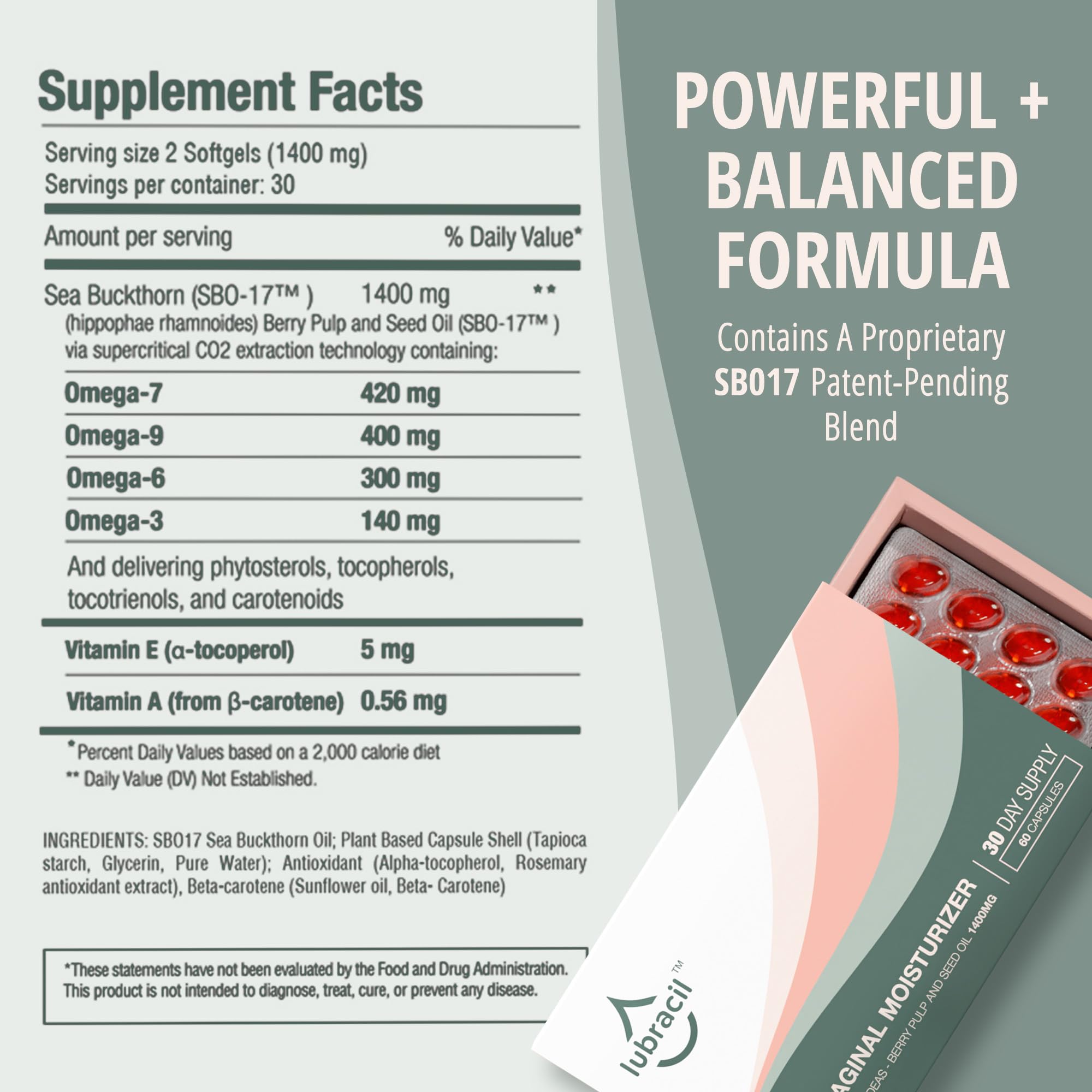 Lubracil – Moisturizer, Feminine Products for Dryness Ease with Sea Buckthorn, Omega 6, 7, & 9