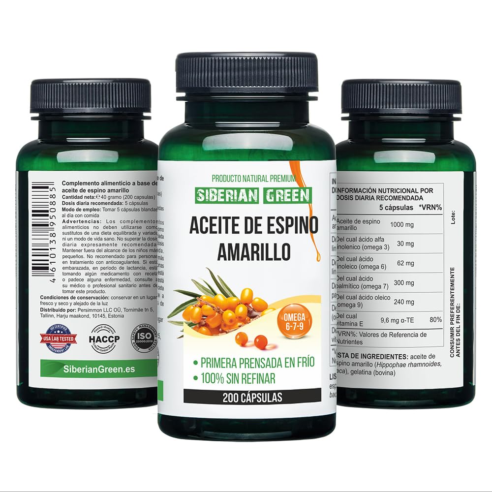 Siberian Sea Buckthorn Oil Capsules 200 Softgels | from Wild-harvested Siberian Sea Siberian Green