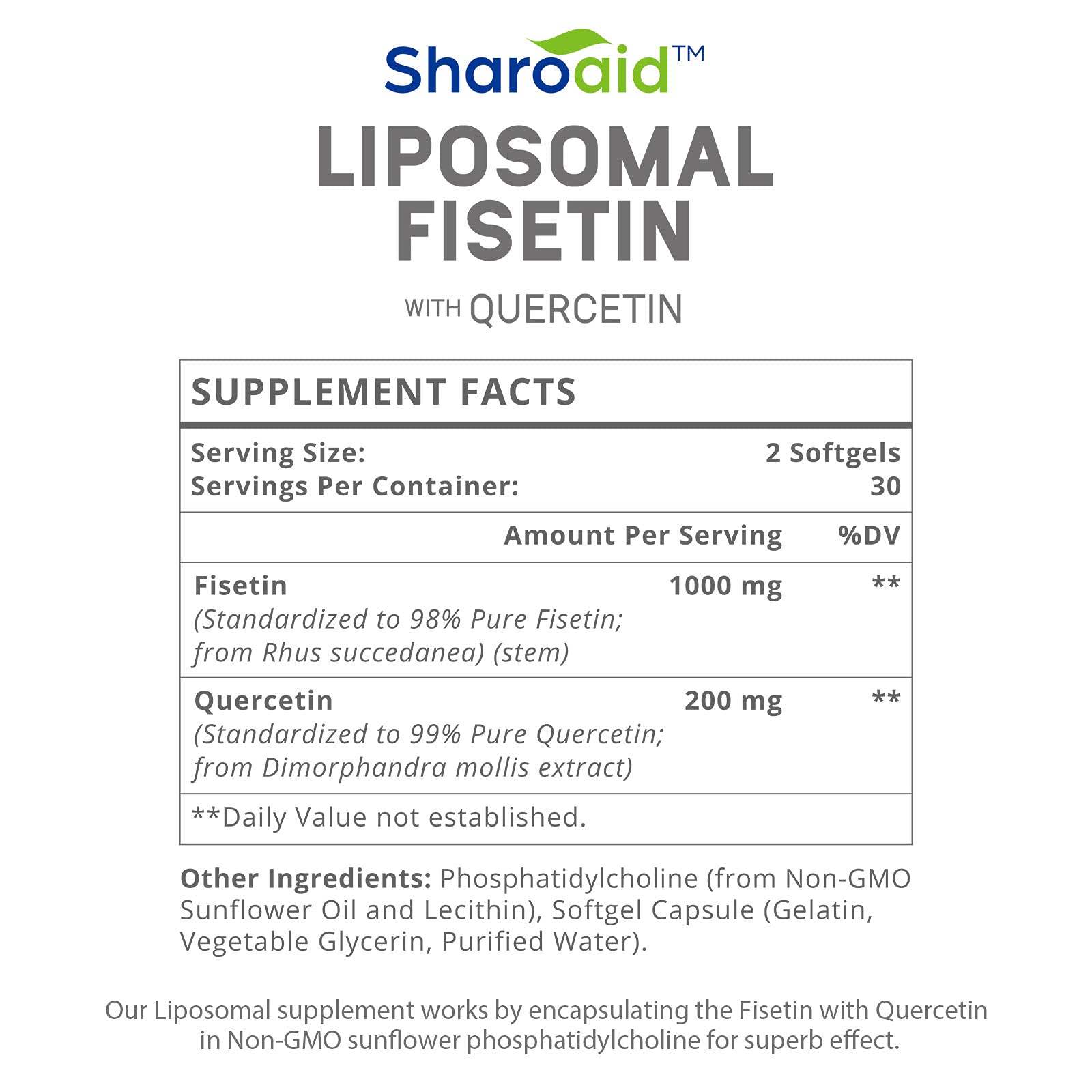 Sharoaid Liposomal Fisetin with Quercetin Supplements 1200 mg per Serving,High Absorpti Sharoaid