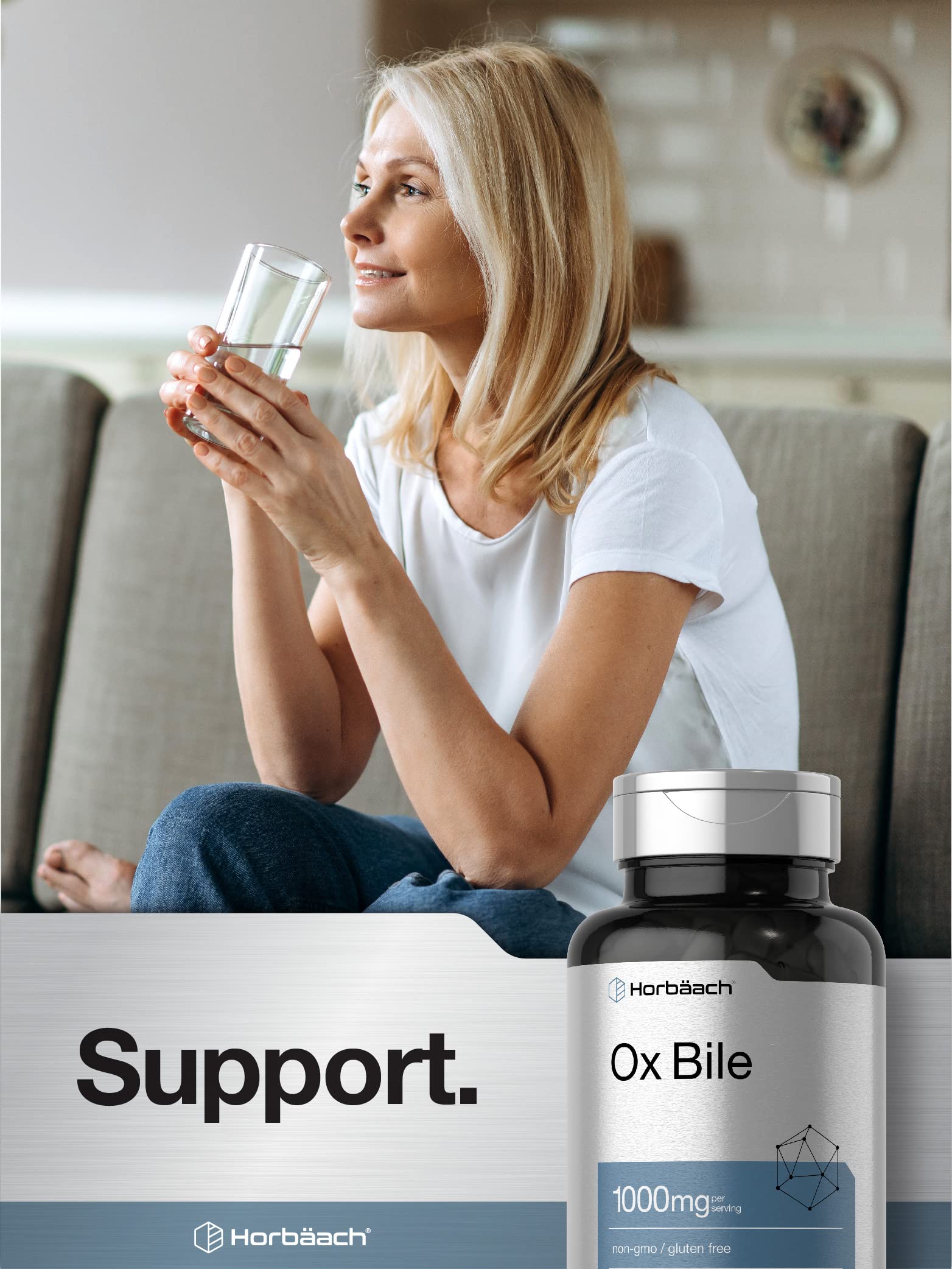 Ox Bile 1000 mg 100 Capsules | Digestive Enzymes Supplement | Non-GMO & Gluten Free Horbäach