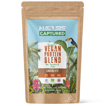 Organic & Raw Vegan Protein Blend (600g) - Chocolate Flavour - Pea, Pumpkin & Hemp