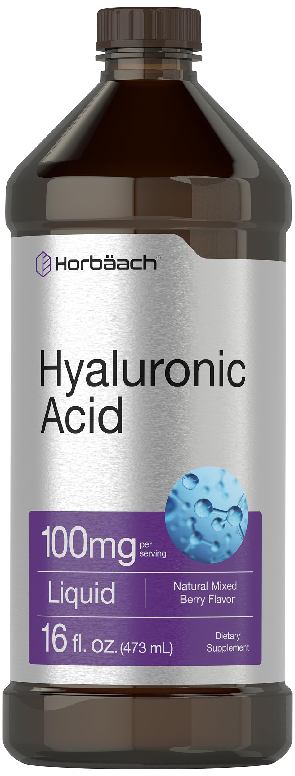 Liquid Hyaluronic Acid Supplement | 100 mg | 16 oz | Mixed Berry Flavor | Non-GMO