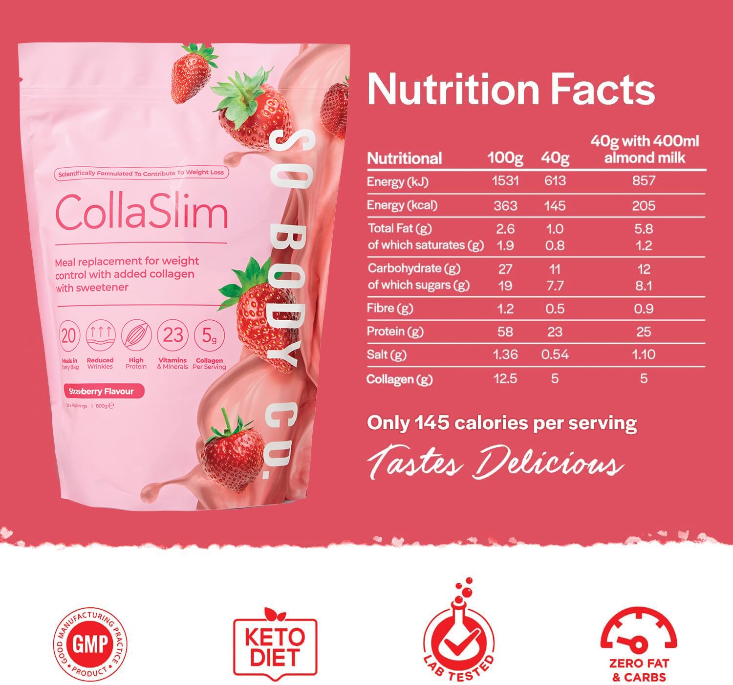 CollaSlim, Meal Replacement Shake with Added Collagen, Vitamins and Minerals, 800g So Body Co