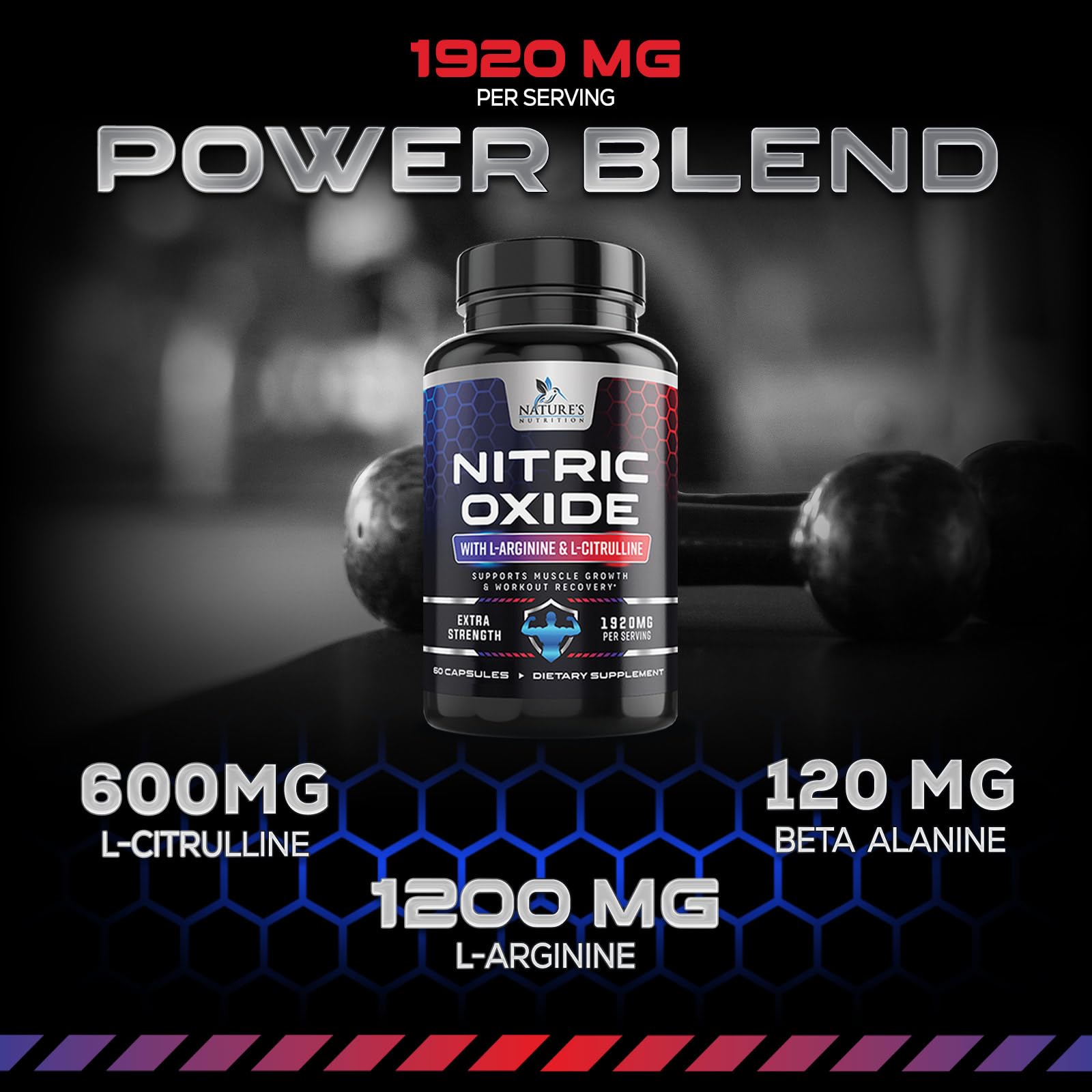 Extra Strength Nitric Oxide Supplement L Arginine 3X Strength - Citrulline Malate, AAKG Nature's Nutrition