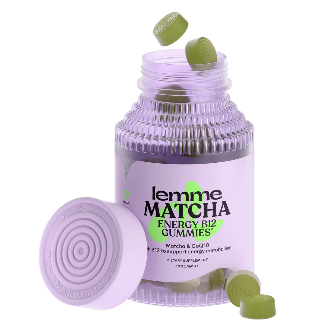 Lemme Matcha Superfood Energy Gummies with Organic Matcha Green Tea, Vitamin B12