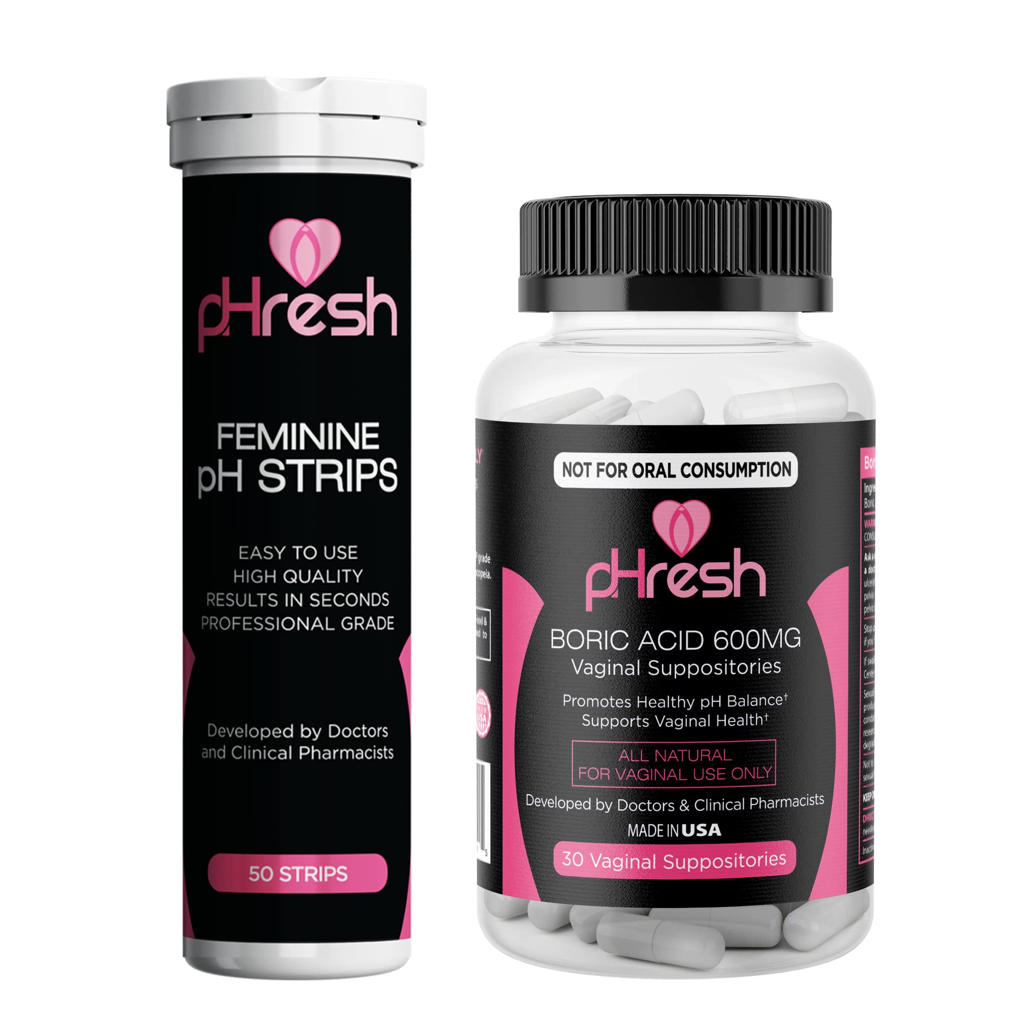 ACE NUTRITION pHresh Boric Acid Suppositories & Vaginal pH Test Strips Bundle