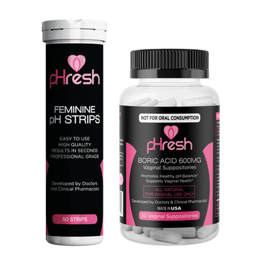 ACE NUTRITION pHresh Boric Acid Suppositories & Vaginal pH Test Strips Bundle