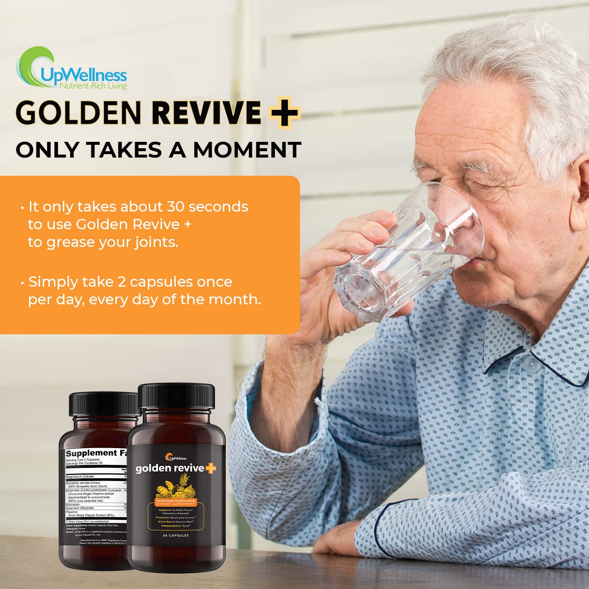 UpWellness Golden Revive + Joint Support with Quercetin, Magnesium, and Turmeric UpWellness Nutrient-Rich Living