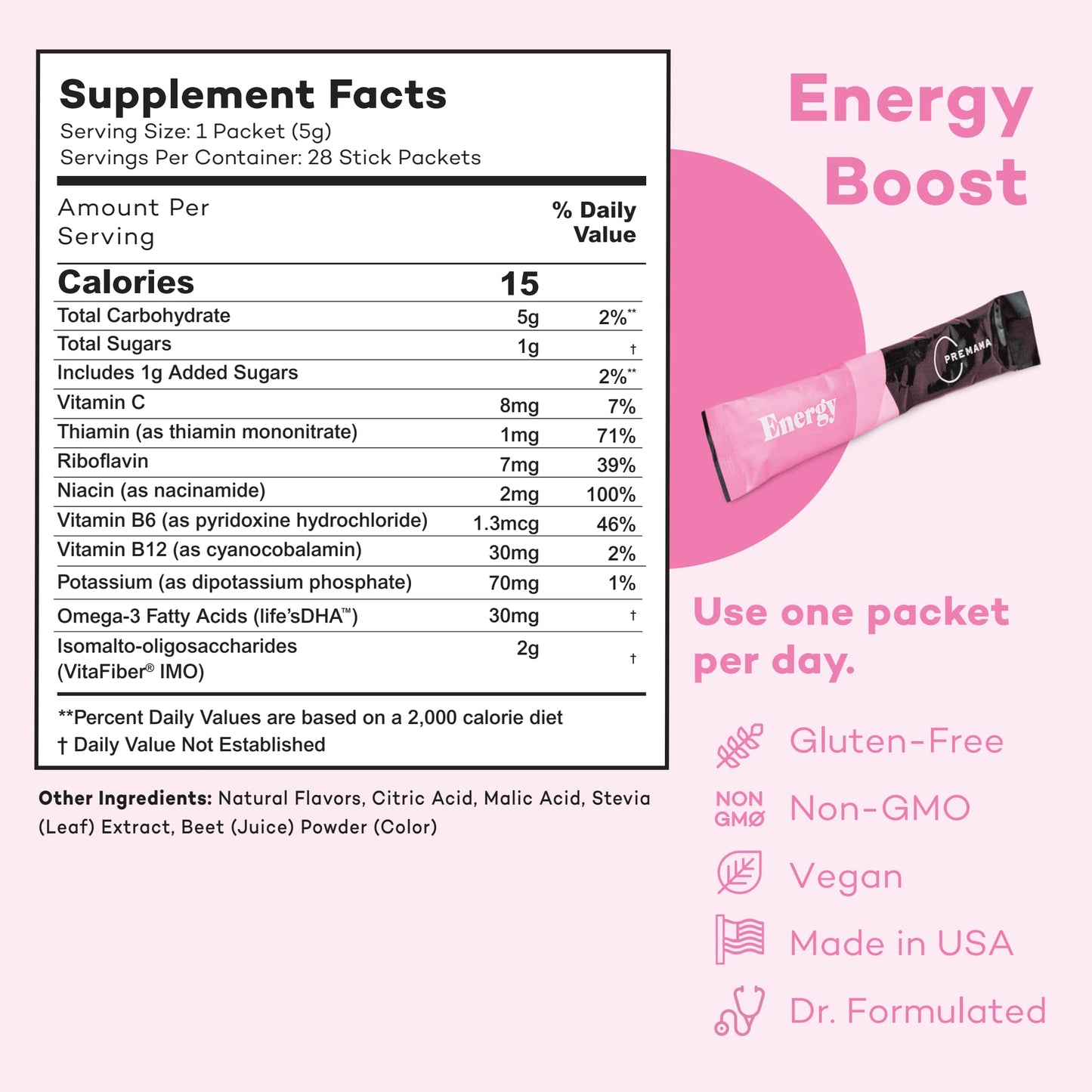 Premama Prenatal Vitamin Energy Boost Drink Mix & Fertility Support Bundle, Omega 3, B Vitamins