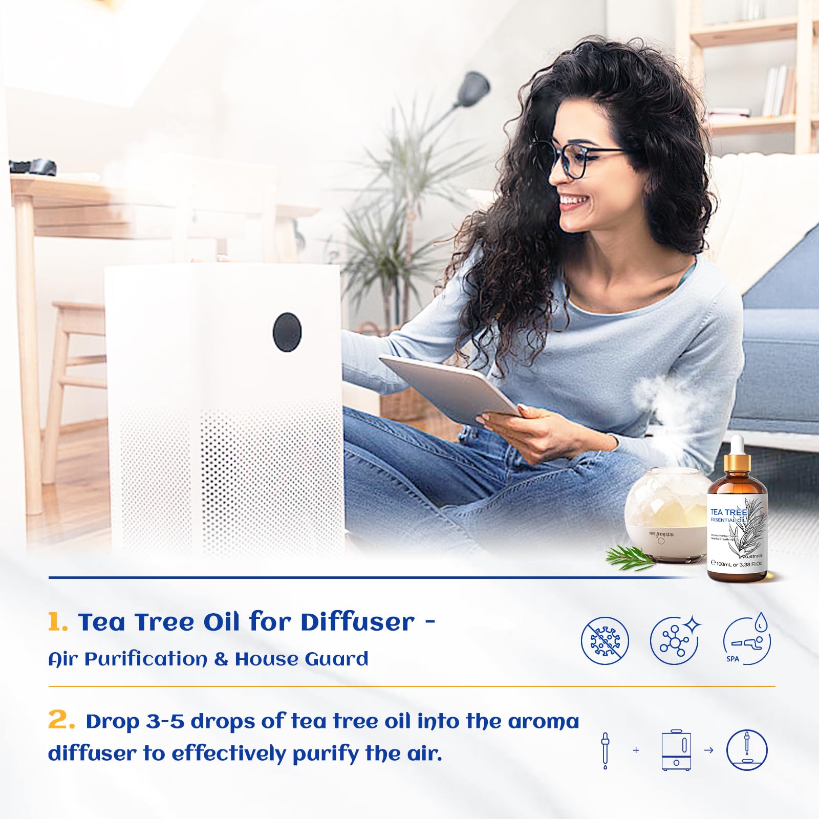 HIQILI Tea Tree Essential Oil (100 ML), 100% Pure for Toenail Fungus, Hair Damage HIQILI