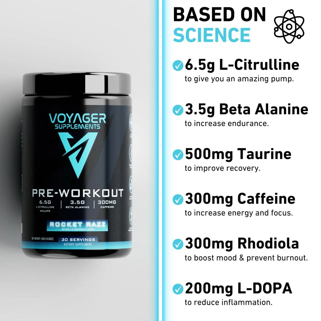 Voyager Supplements Pre-Workout Powder | Rocket Razz | Intense Pump | Maximized
