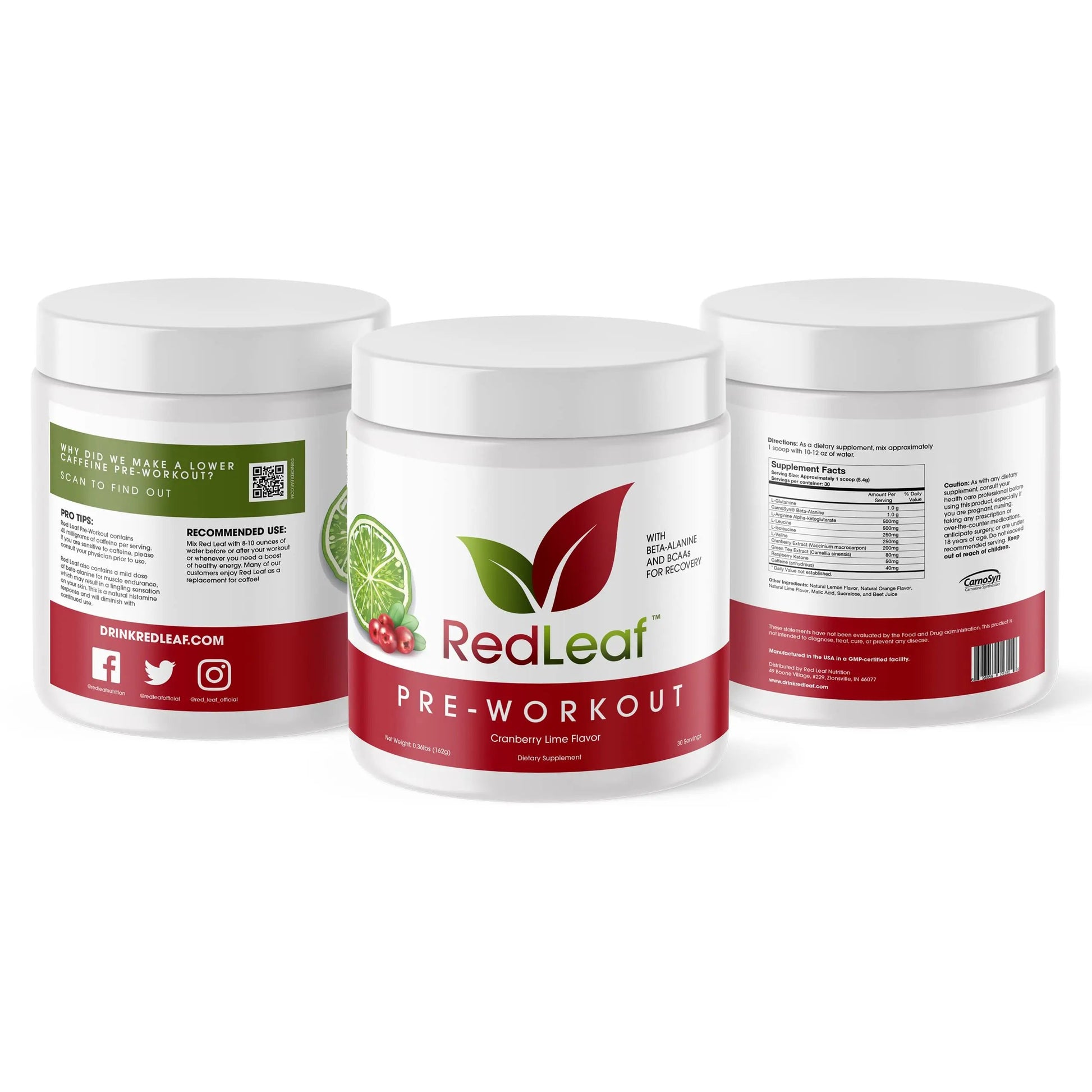 Red Leaf Pre Workout Energizer Powder, BCAA's, Beta-Alanine, Amino Acids and Green Tea Red Leaf