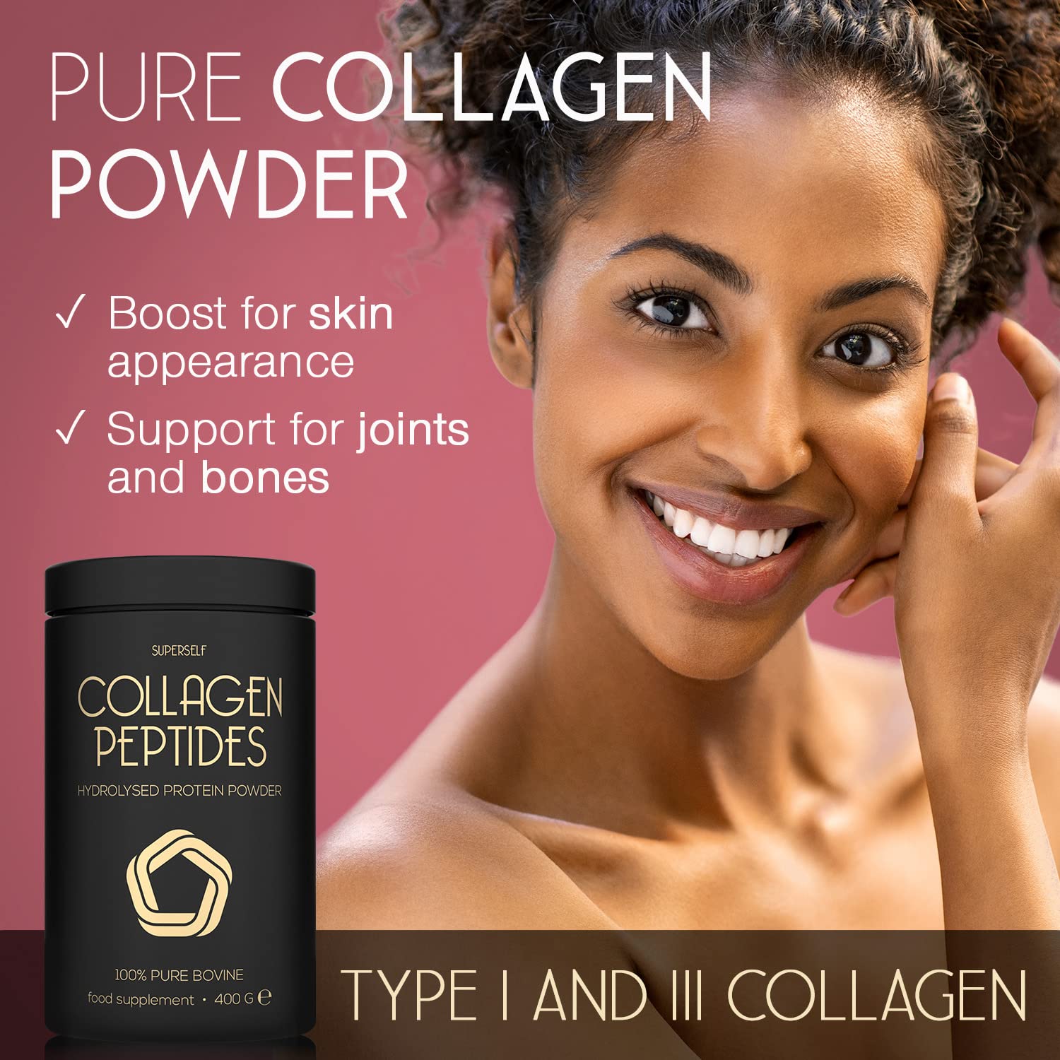Premium Collagen Powder - Collagen Supplements for Women & Men - Pure Bovine Collagen Peptides 400g SuperSelf
