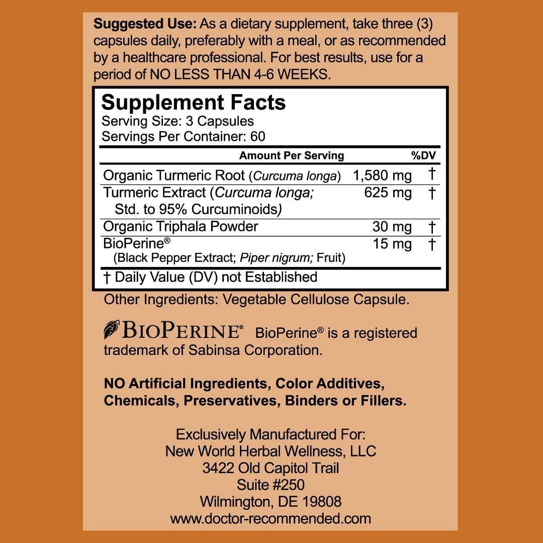 Turmeric Curcumin - 2250mg/d - Veggie Caps - 95% Curcuminoids with Black Pepper