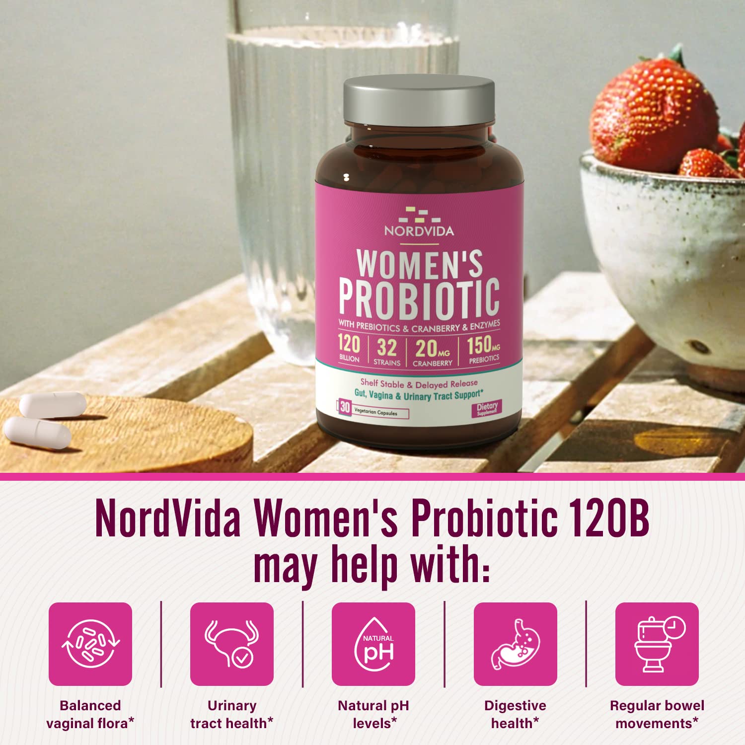 NordVida Women's Probiotic, 120 Billion & 32 Strains, Shelf Stable Probiotic for Gut Nordvida