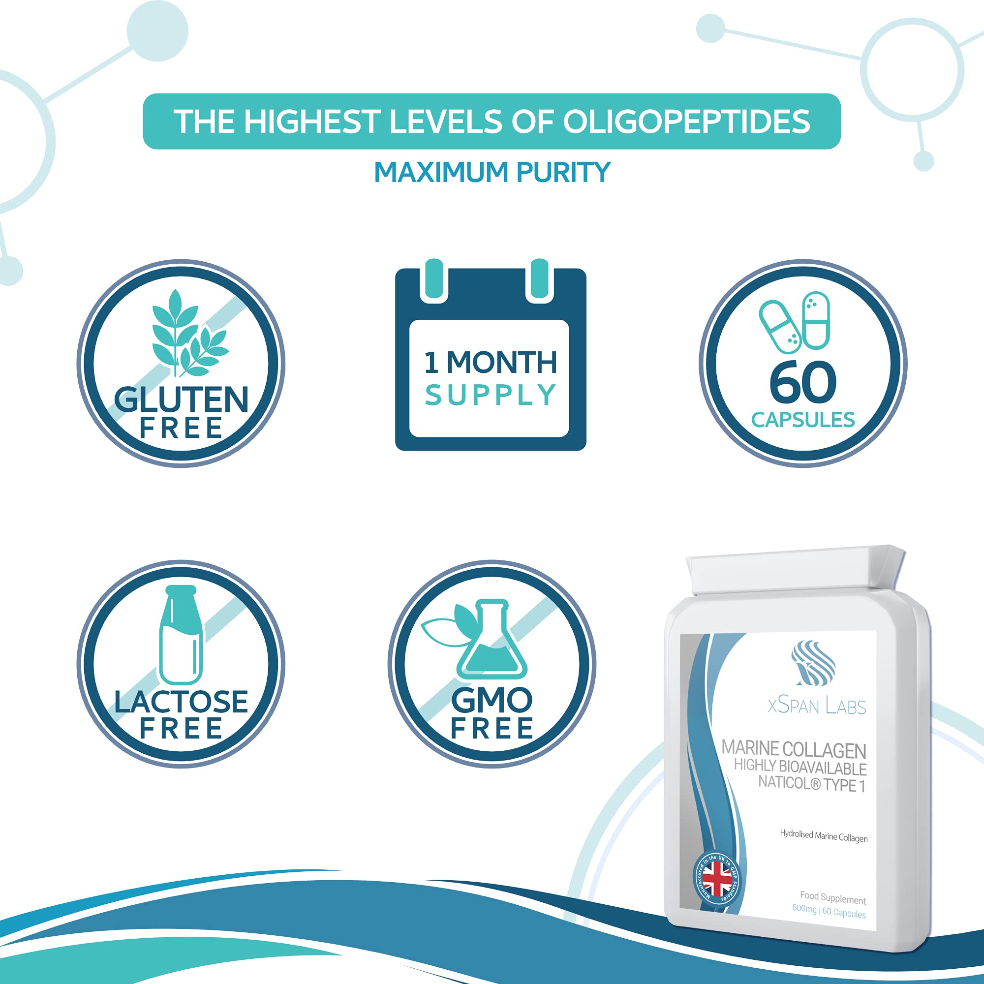 Marine Collagen 600mg 60 Capsules - Highly Bioavailable Naticol® Type 1 Xspan Labs